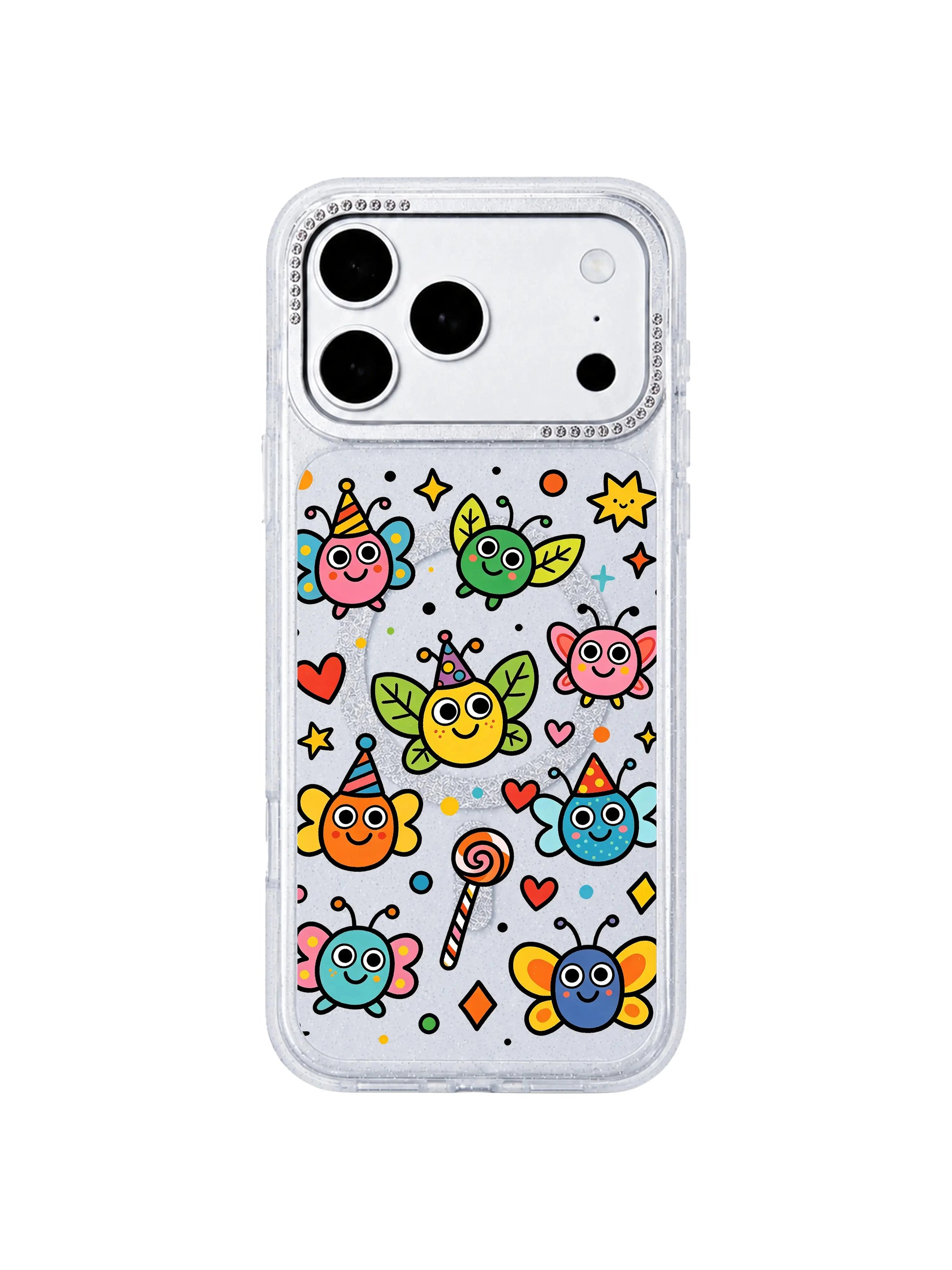 PhoneCasing neutral linen fabric styled gift flat lay of Funny Wing Day iPhone 17 Pro Max case, playful winged bug party doodle print perfect as teen girl birthday gift iPhone 17 Pro Max casing