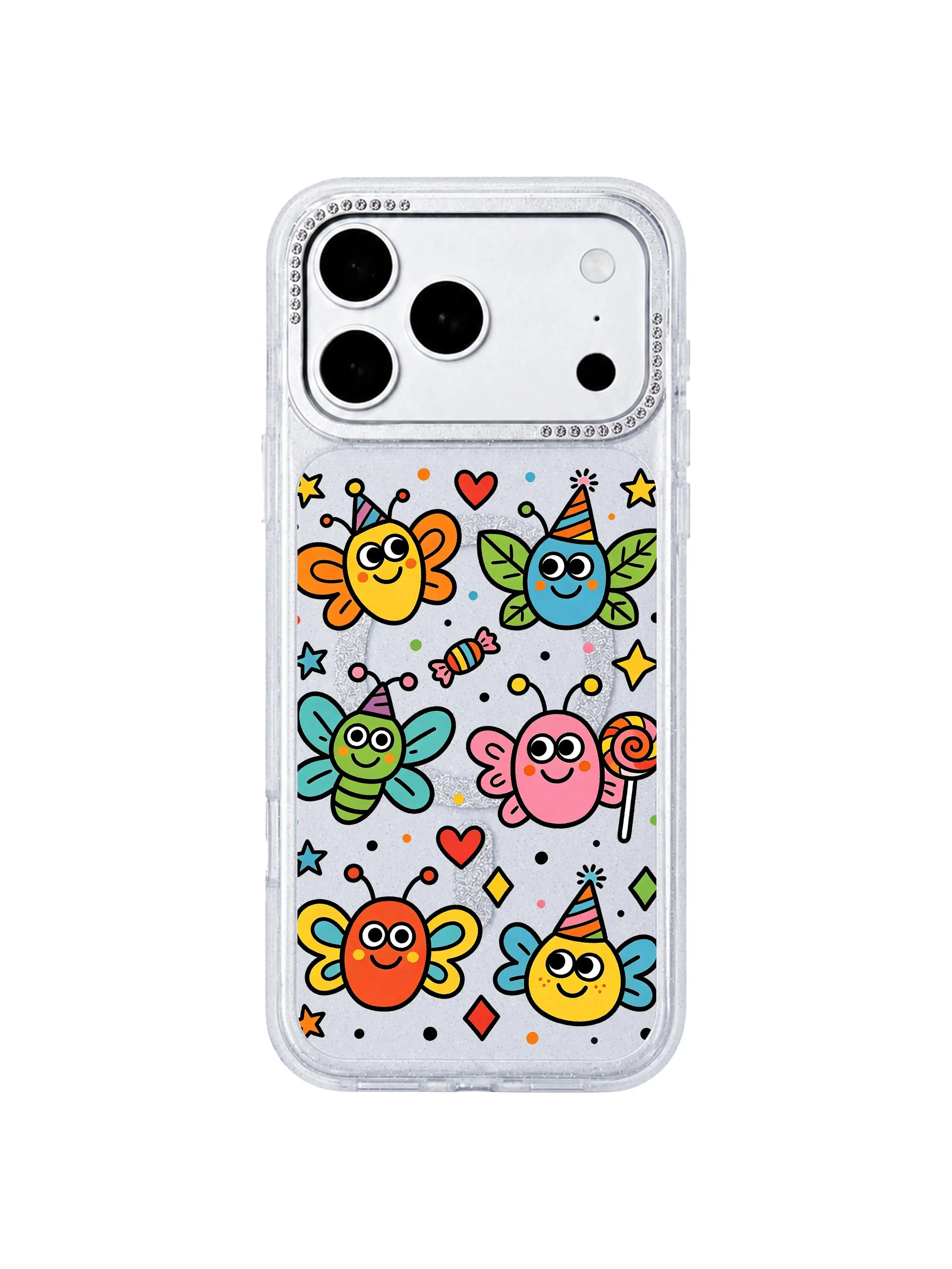 PhoneCasing wide horizontal homepage banner featuring full Funny Wing Day grid print on iPhone 17 Pro Max case, complete layout of diverse wing party creatures, collection hero banner for iPhone 17 Pro Max case category page