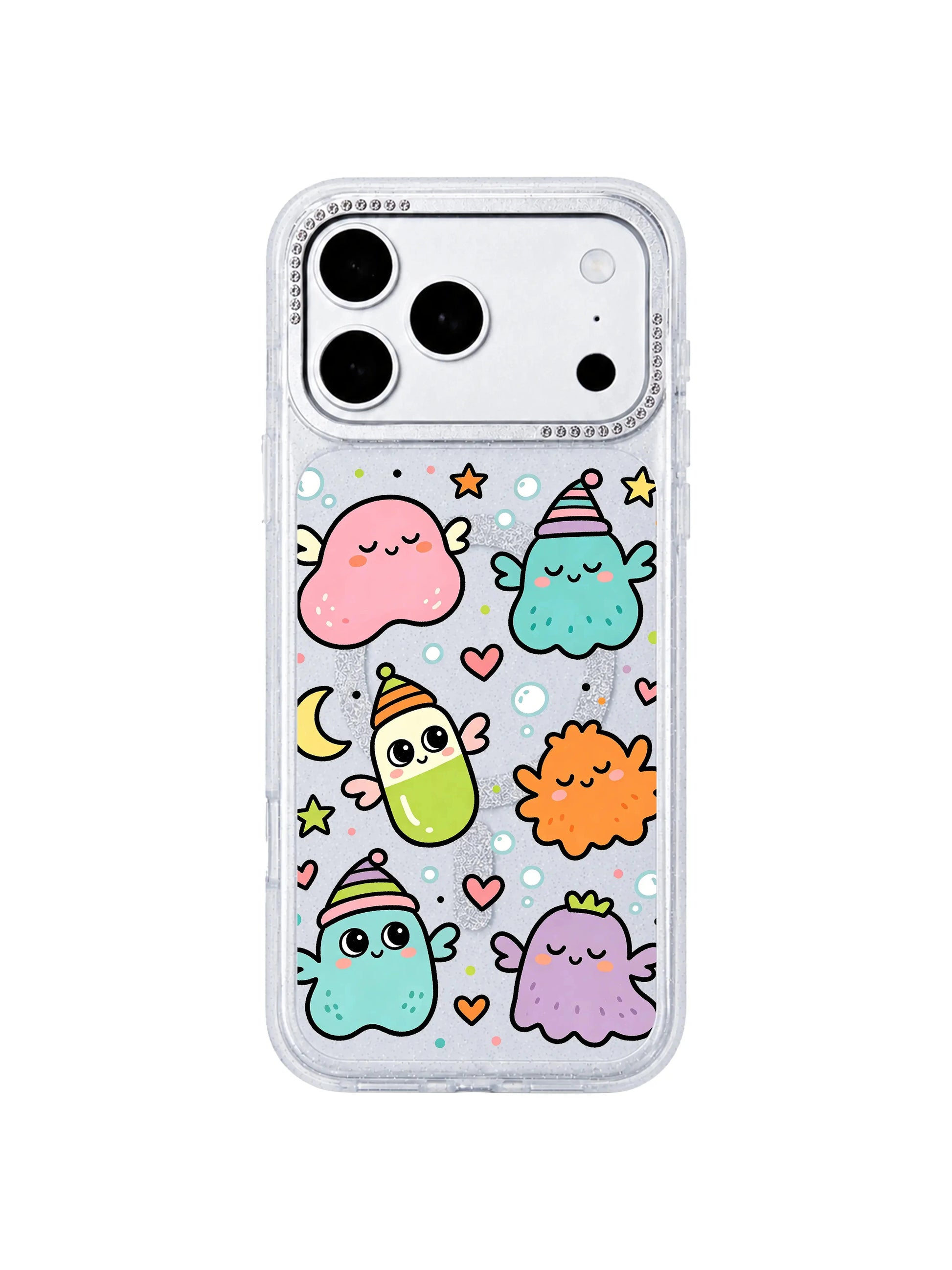 PhoneCasing detached minimalist mockup ad banner Little Monster Daydream iPhone 17 Pro Max casing, lightweight shockproof artist case fully compatible with iPhone 17 Pro Max ports