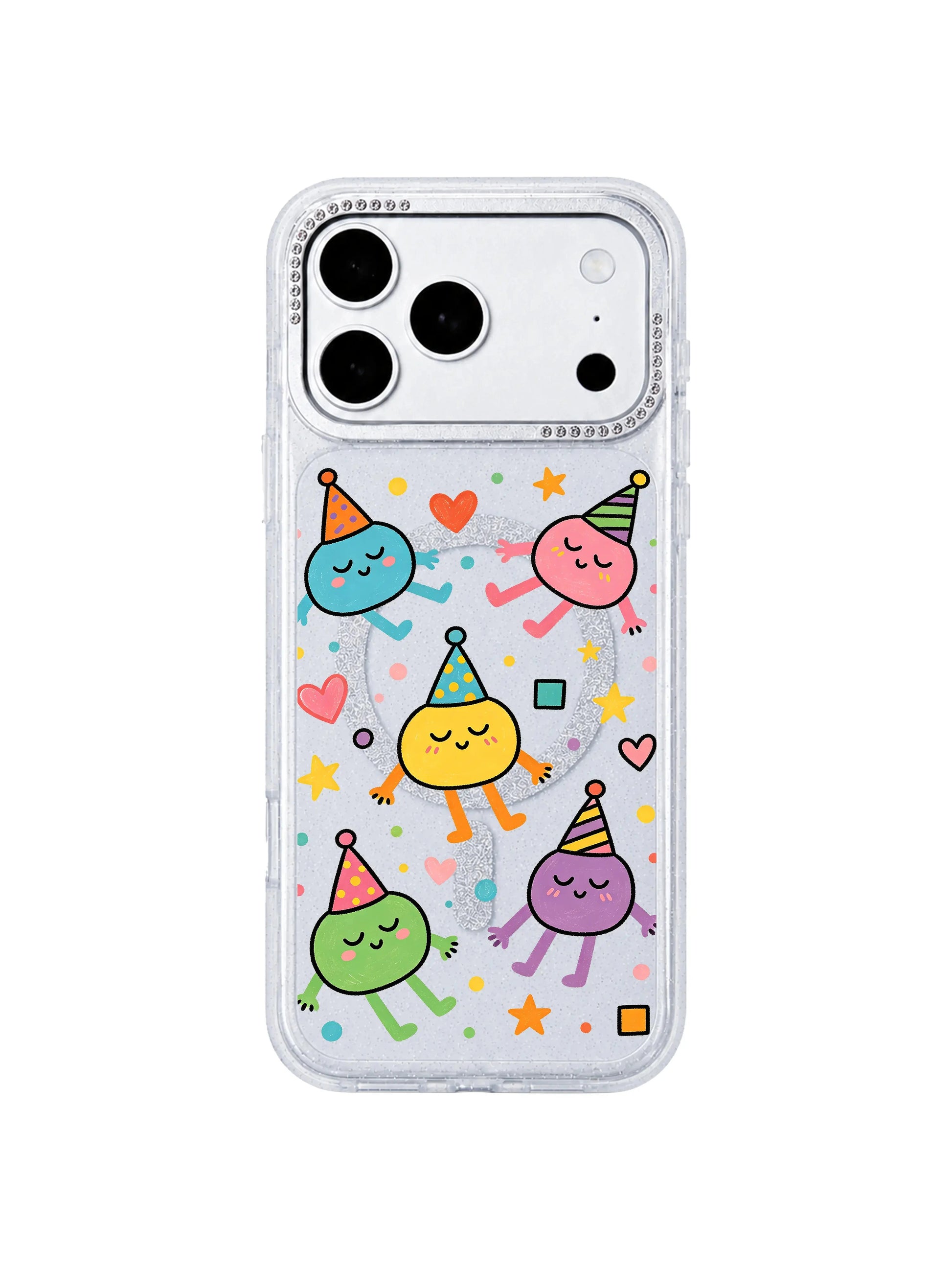 PhoneCasing group preview display shot of full Nap Hat Monster pattern lineup on iPhone 17 Pro Max case, complete set of unique resting blob creature designs, collection overview graphic for iPhone 17 Pro Max casing category page