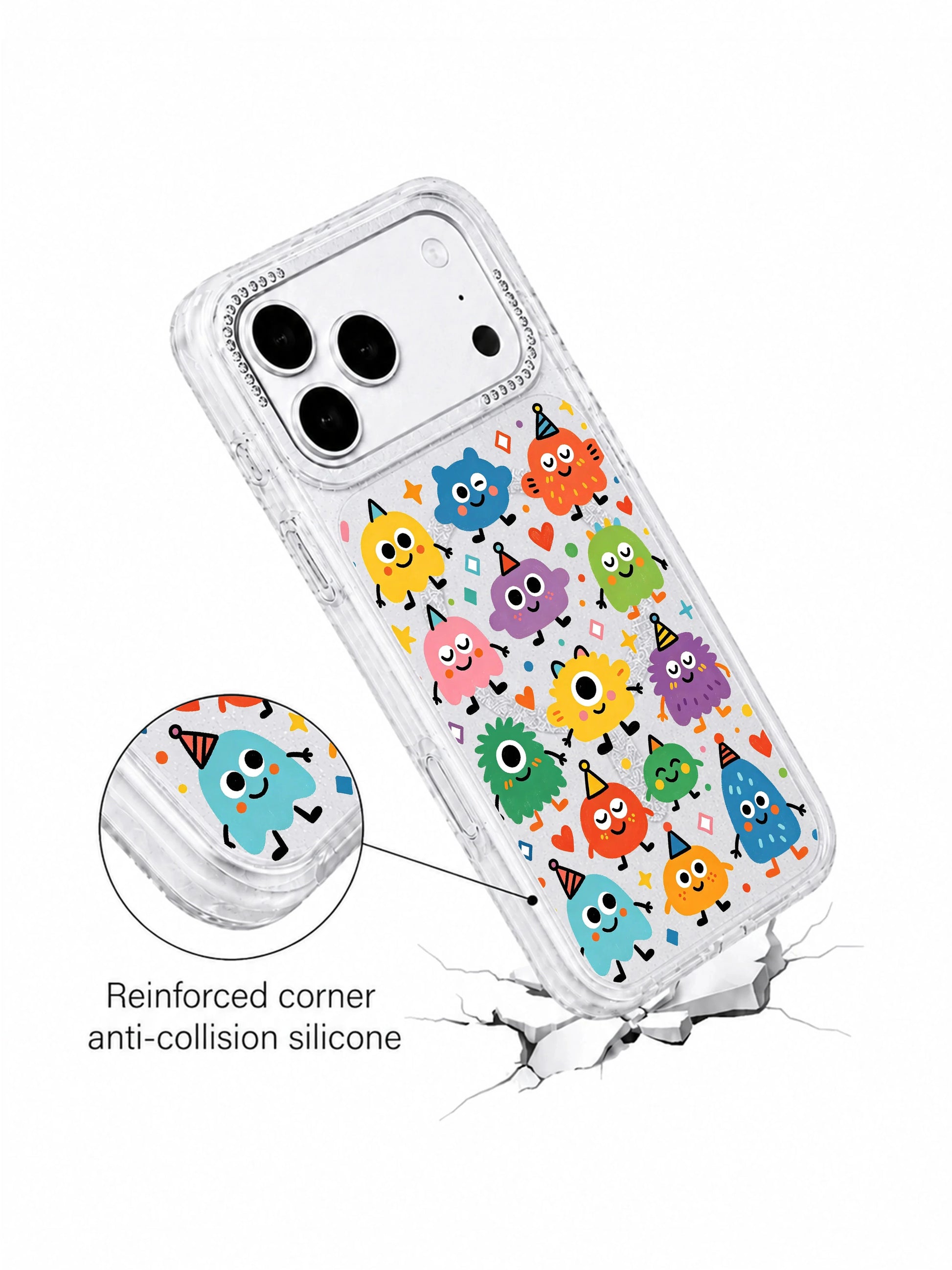 PhoneCasing UV fade-proof vibrant ink color main display Rainbow Eye Party iPhone 17 Pro Max casing, long-lasting vivid rainbow party monster illustration custom phone case