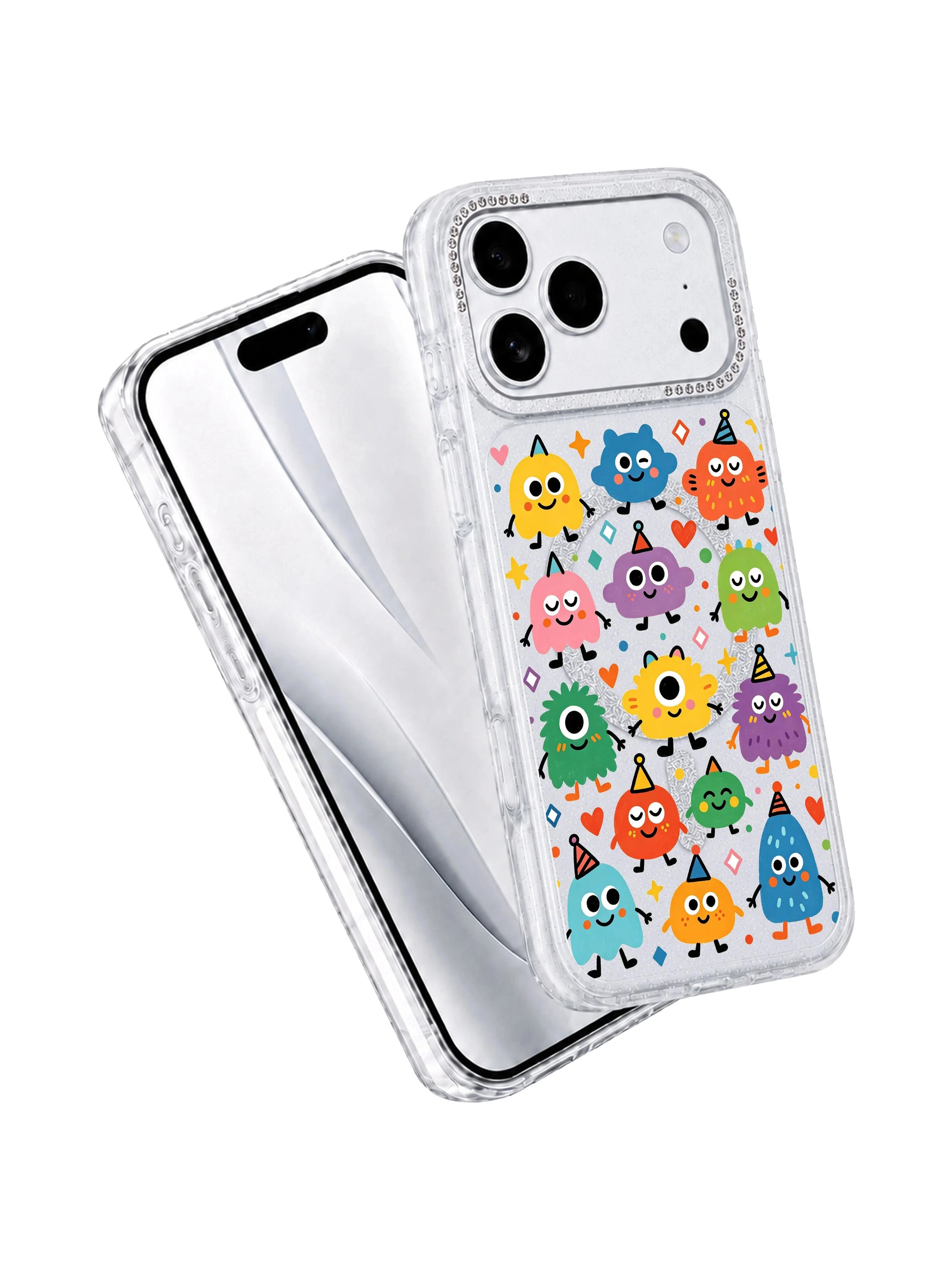  PhoneCasing horizontal full monster grid layout homepage banner Rainbow Eye Party iPhone 17 Pro Max case, joyful expressive-eye doodle art casing exclusive to PhoneCasing store