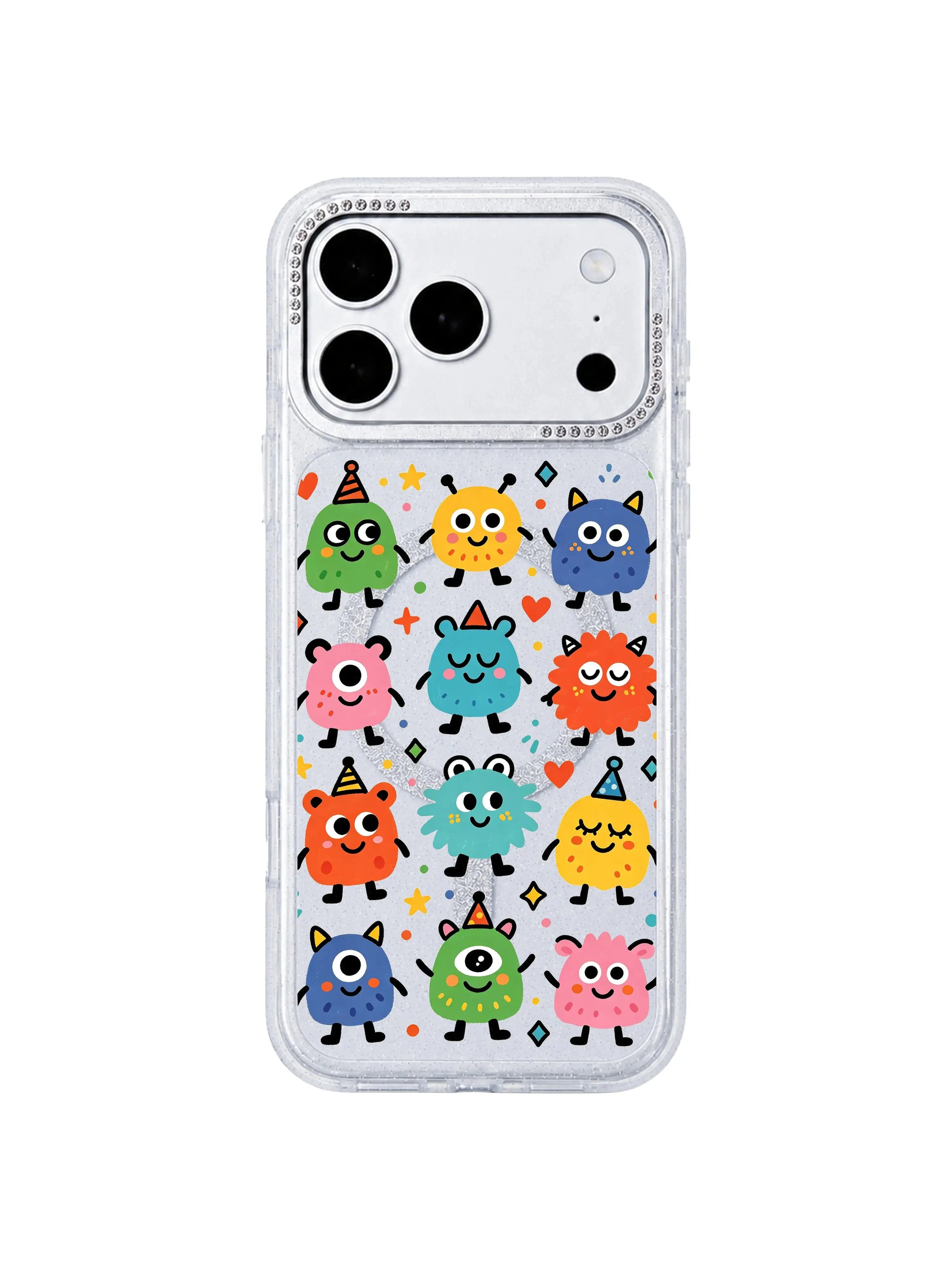 PhoneCasing single expressive eye monster macro art closeup main page Rainbow Eye Party iPhone 17 Pro Max casing, gallery-quality archival print character detail shot