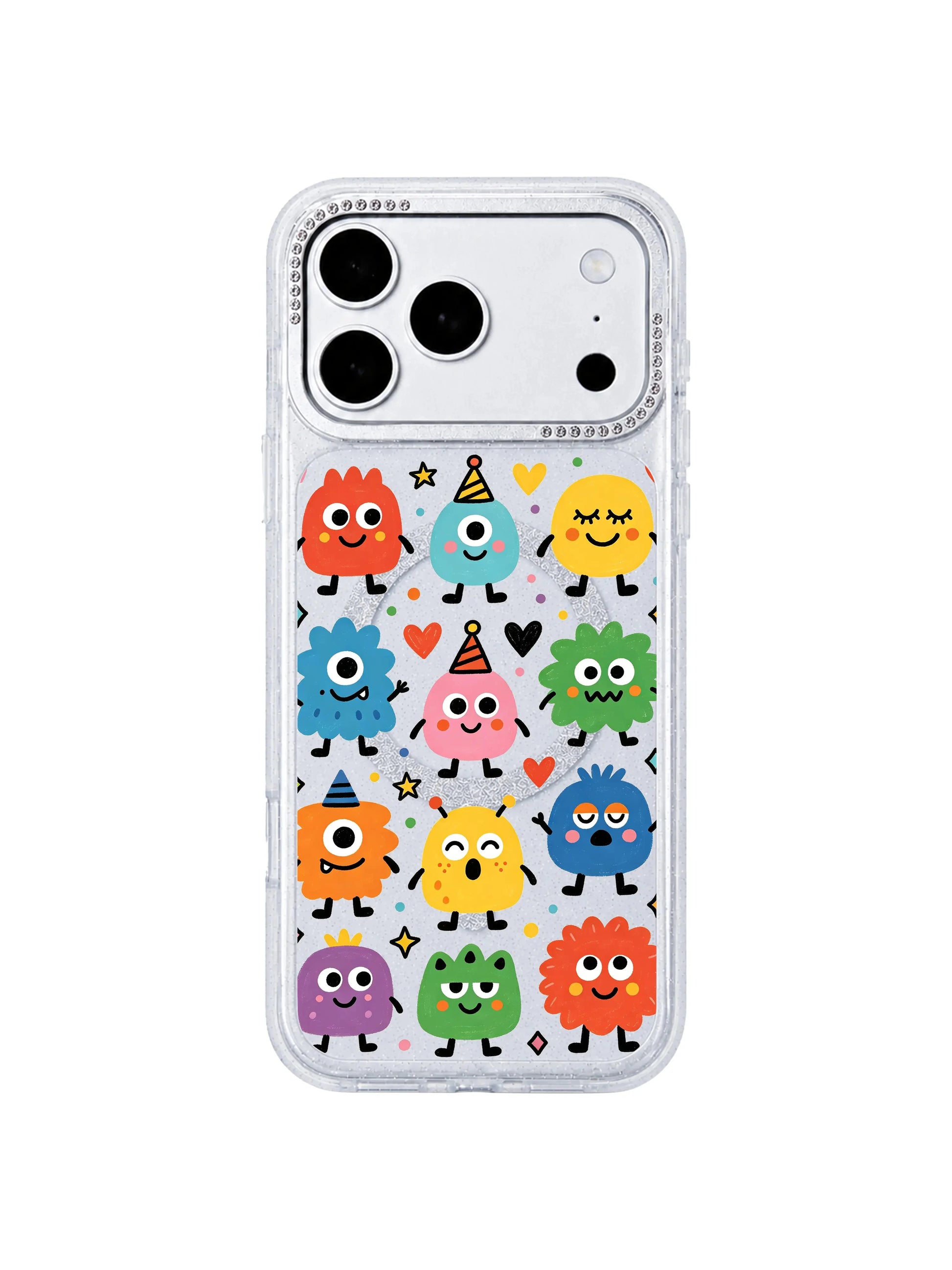 PhoneCasing slim lightweight side profile main image Rainbow Eye Party iPhone 17 Pro Max casing, hourglass glitter protective case displayed on product homepage