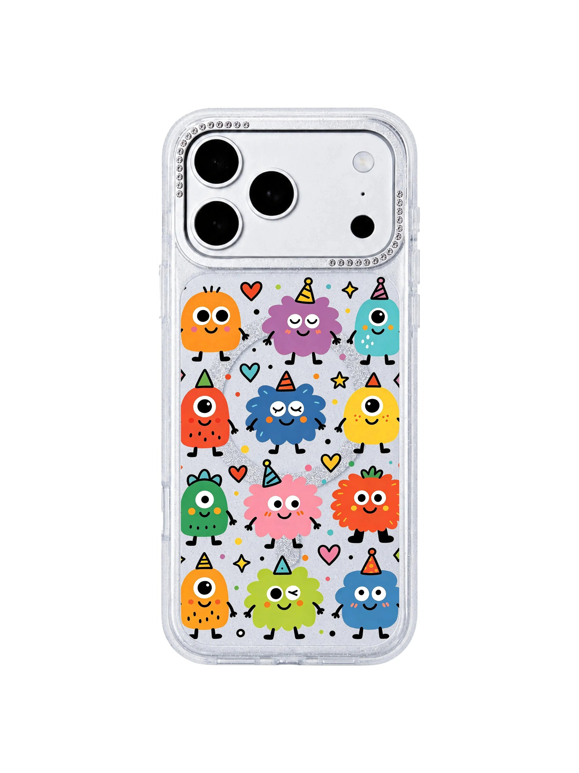 PhoneCasing three-sided composite full view main page Rainbow Eye Party iPhone 17 Pro Max casing, all-angle product showcase for homepage product carousel