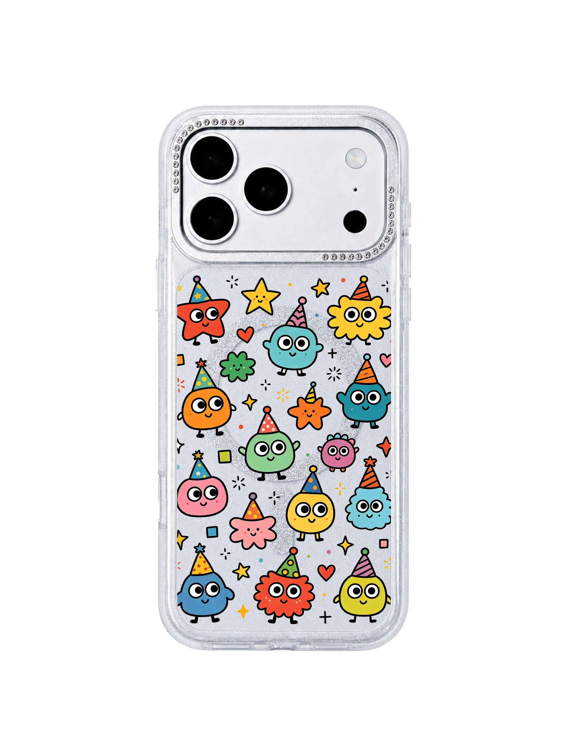 PhoneCasing office desk styled lifestyle shot Star Hat Club iPhone 17 Pro Max casing, soft aesthetic doodle case to lift your daily work device look