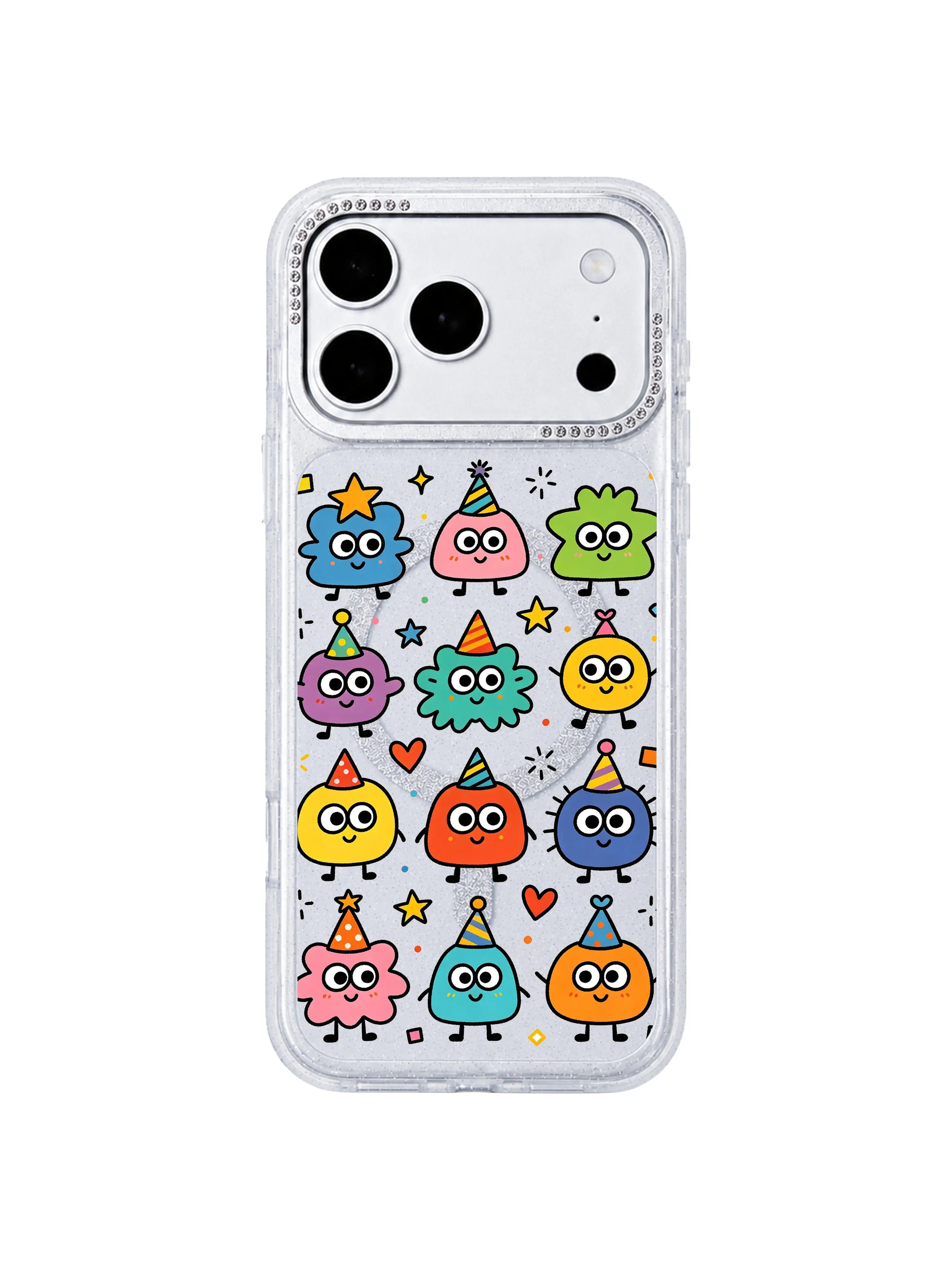 PhoneCasing horizontal full character layout Star Hat Club iPhone 17 Pro Max case, joyful mood-sign star hat monster wearable art casing for iPhone 17 Pro Max