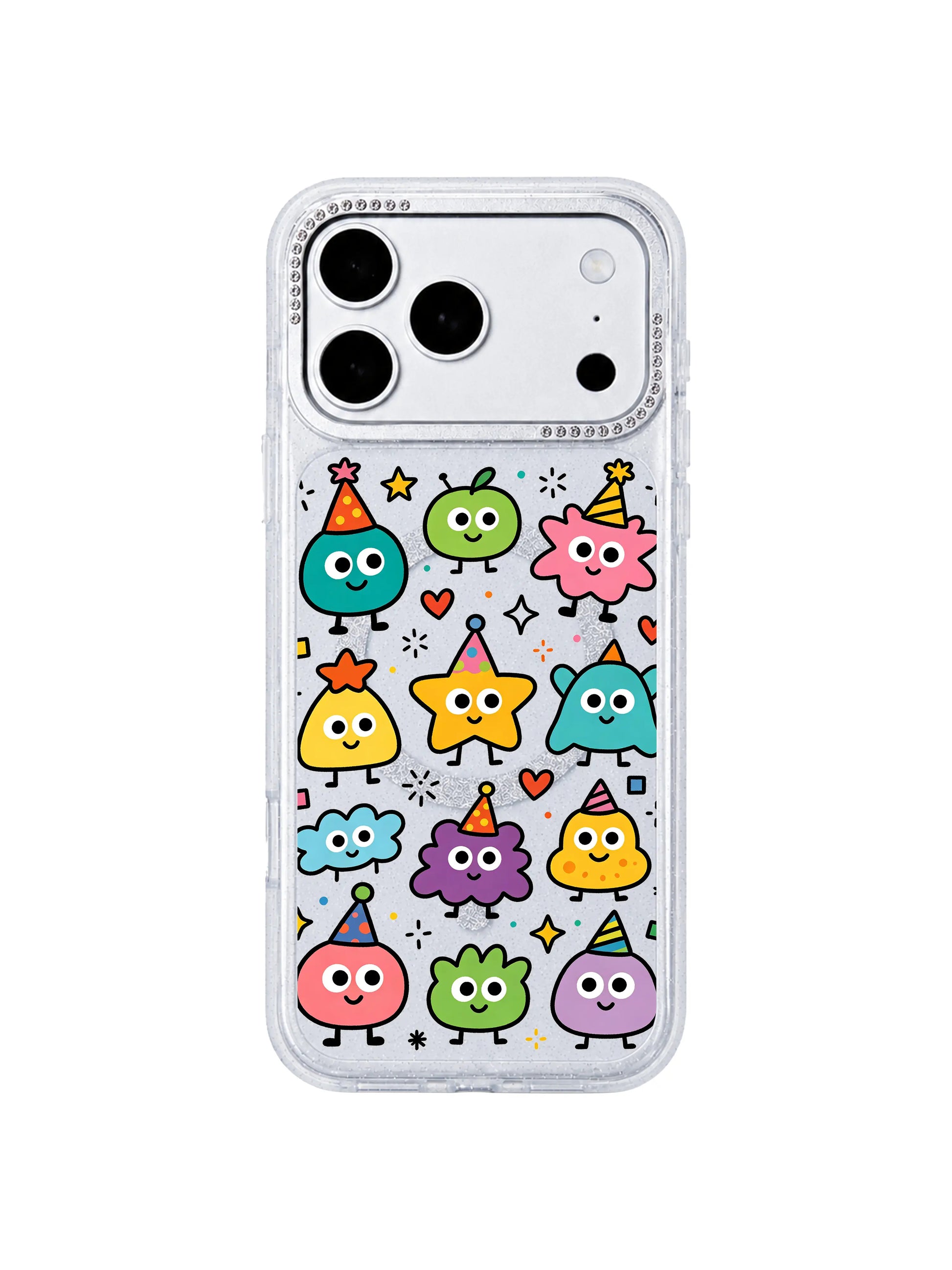 PhoneCasing indoor handheld lifestyle photo Star Hat Club iPhone 17 Pro Max case, uplifting aesthetic doodle casing to brighten everyday iPhone 17 Pro Max styling