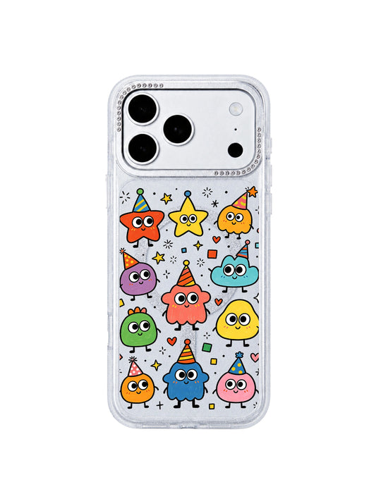 PhoneCasing exclusive Milo Popkins Star Hat Club fine art iPhone 17 Pro Max case, whimsical star party monster doodle protective casing handcrafted in California factory