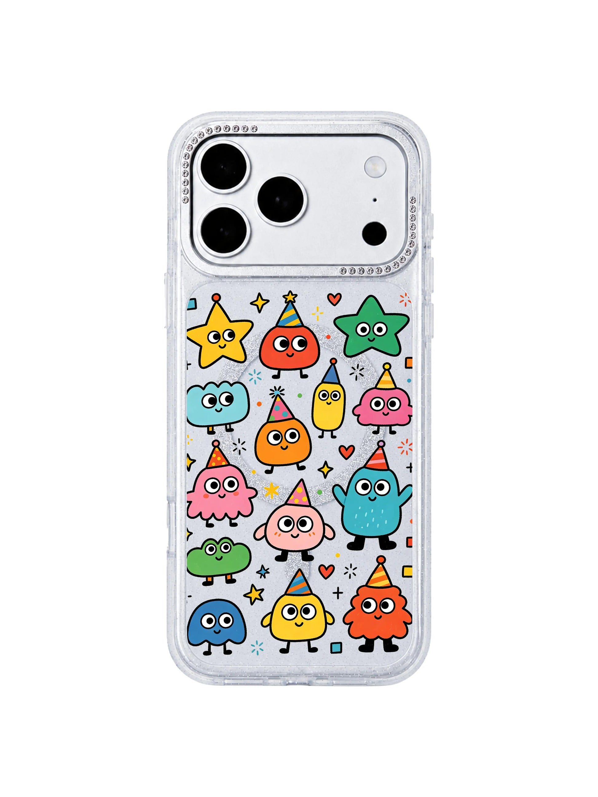 PhoneCasing macro ink texture shot Star Hat Club iPhone 17 Pro Max casing, museum-quality archival print case with mood hat fuzzy monster character details