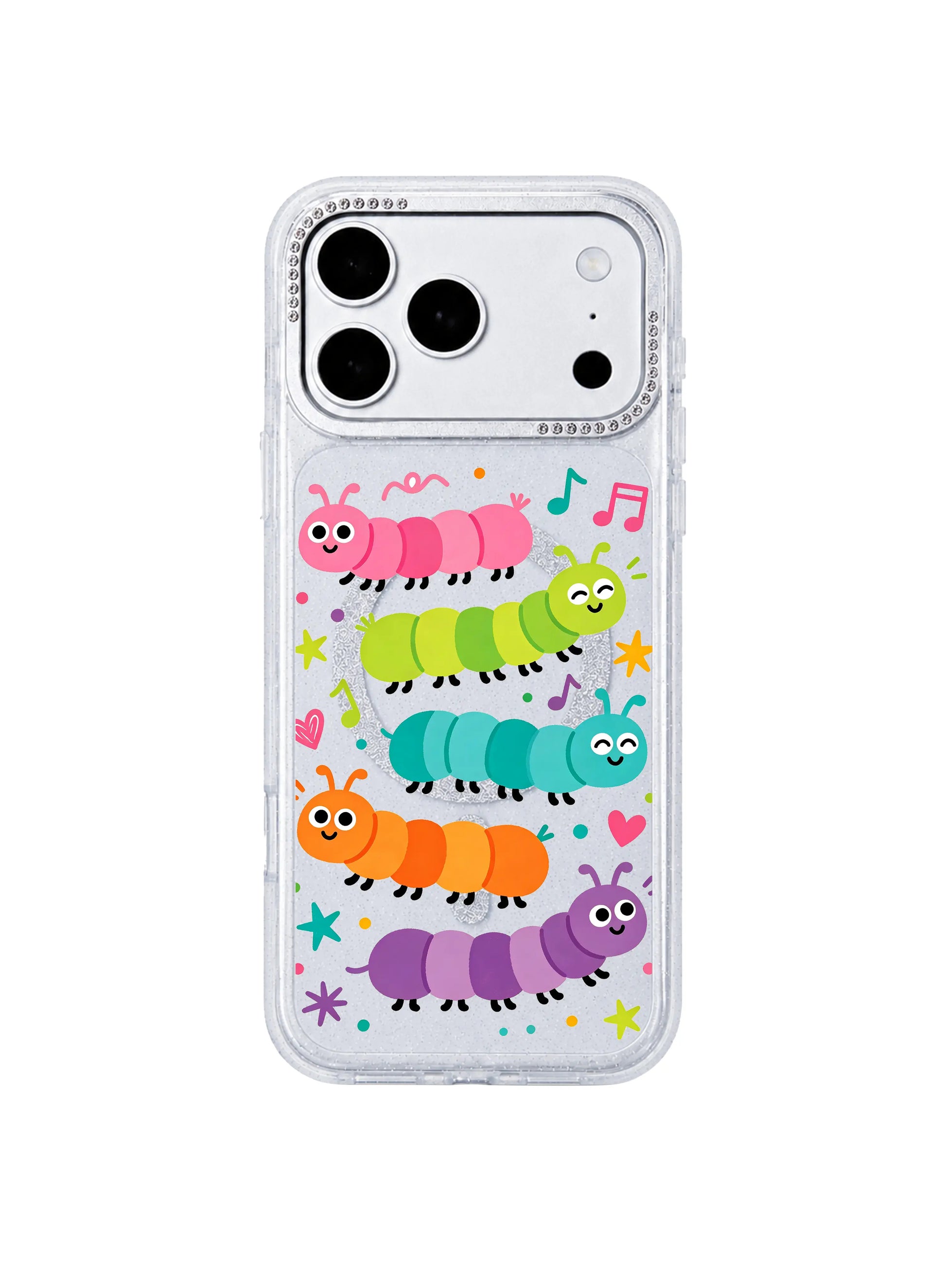 PhoneCasing outdoor street model lifestyle listing main Wink Caterpillar Band iPhone 17 Pro Max casing, gift-ready artist collaboration case featured on store landing page