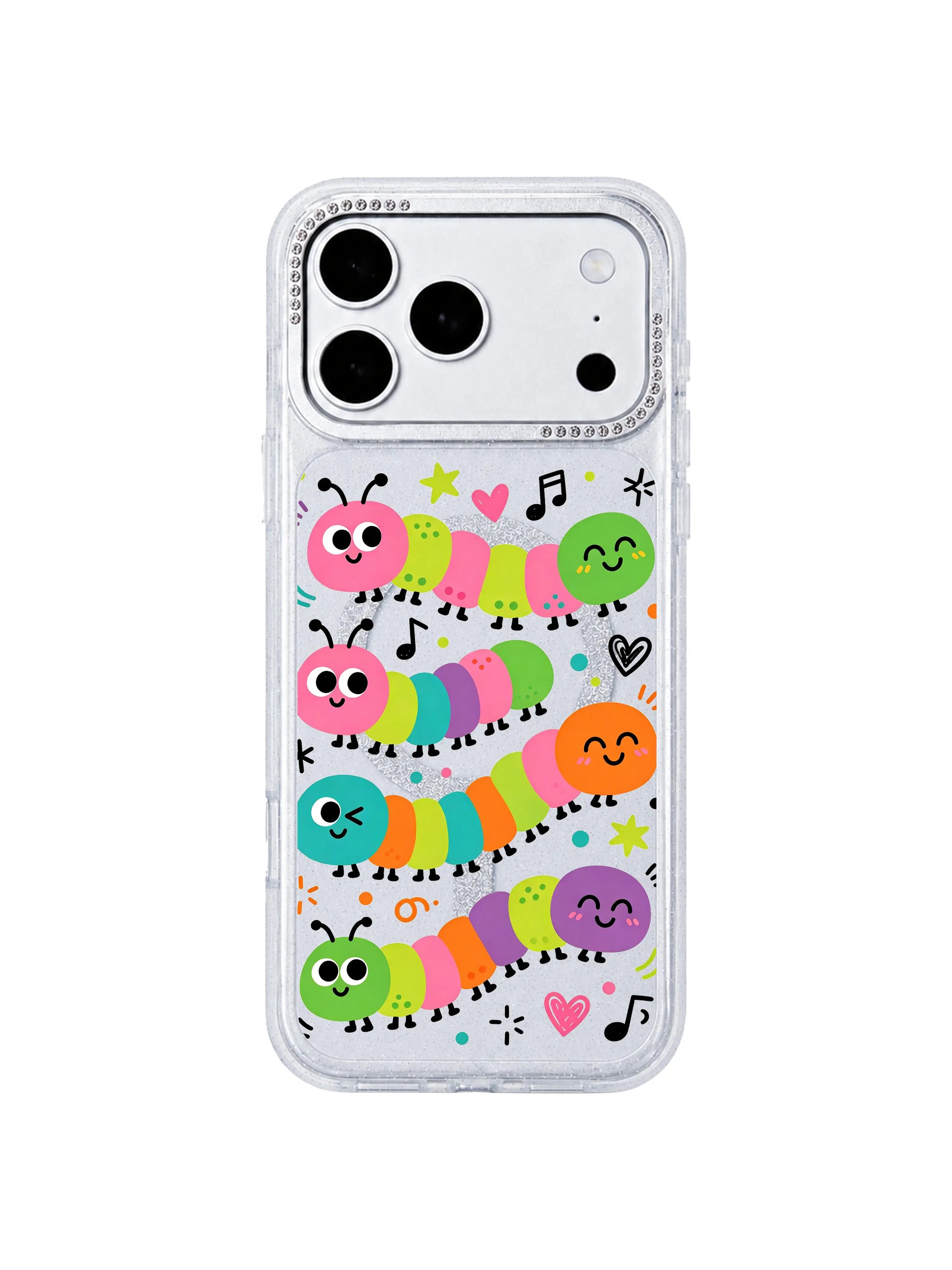 PhoneCasing single winking caterpillar macro art closeup main page Wink Caterpillar Band iPhone 17 Pro Max casing, gallery-quality archival print character detail shot