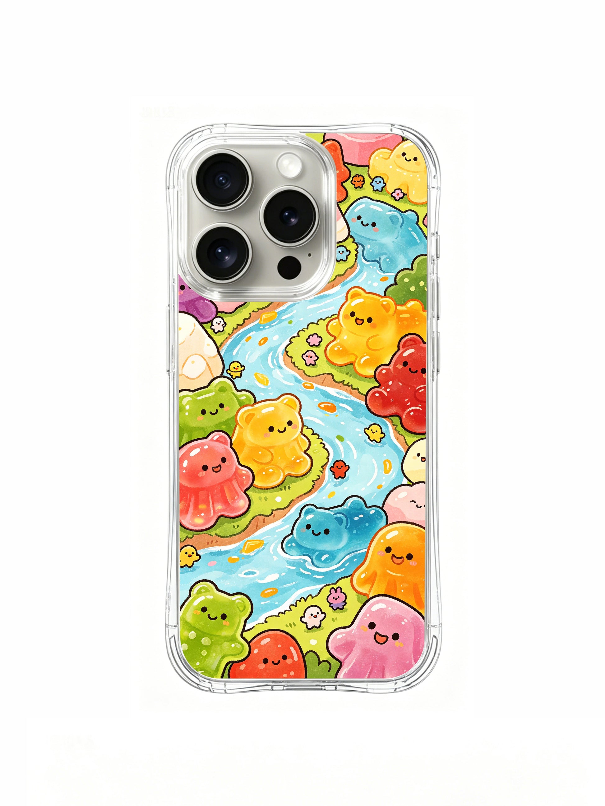PhoneCasing iPhone 16 Pro Case featuring Milo Yun’s whimsical Gummy Zoo illustration, premium artist-collaborated art casing for women.