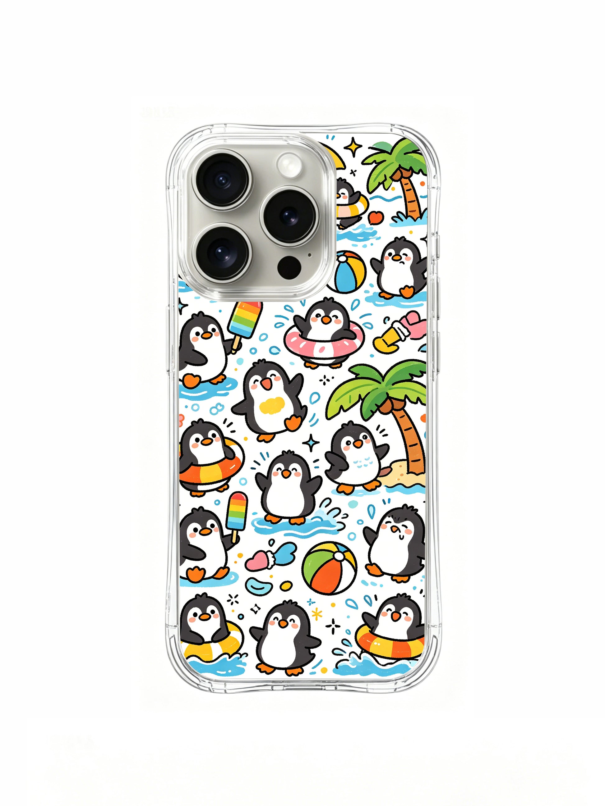 PhoneCasing iPhone 16 Pro Case featuring Milo Yun’s whimsical Penguin Summer illustration, premium artist-collaborated art casing for women.