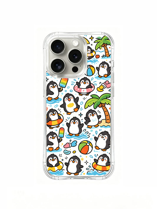 PhoneCasing iPhone 16 Pro Case featuring Milo Yun’s whimsical Penguin Summer illustration, premium artist-collaborated art casing for women.