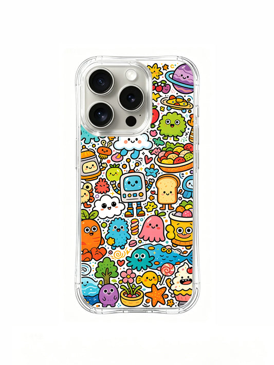 PhoneCasing iPhone 16 pro Case featuring Milo Yun’s whimsical Happy Universe Group illustration, premium artist-collaborated art casing for women.