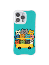 PhoneCasing iPhone 16 pro max case with original art by Mimi Colorfield, cats on a bus for a playful, cheerful look.