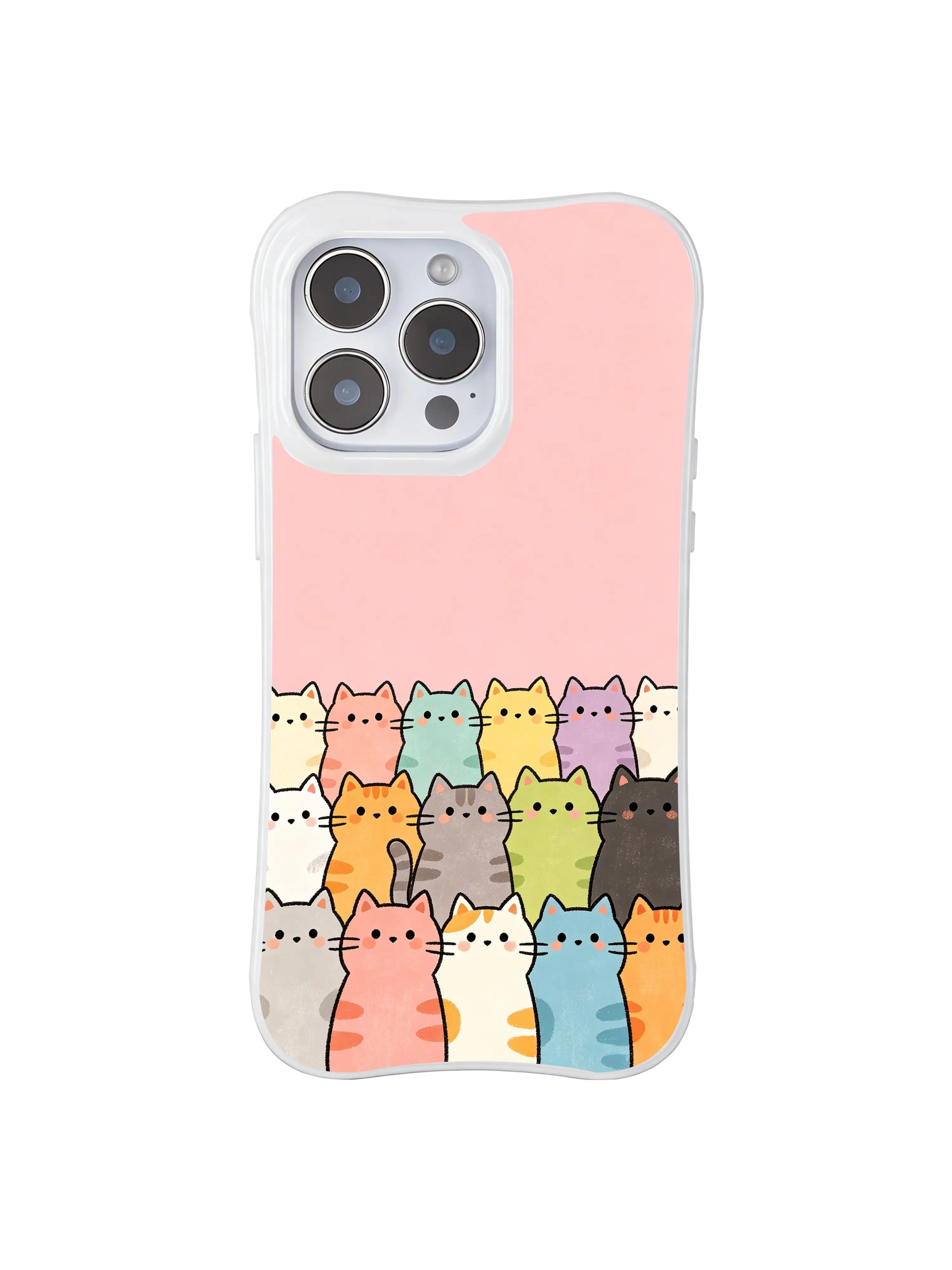 PhoneCasing iPhone 16 Pro Max featuring Mimi Colorfield Pink Cats, whimsical pastel cat illustrations forming a lively community on pink.