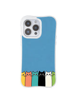 PhoneCasing iPhone 16 Pro Max showcasing Mimi Colorfield Queuing Kittens, playful block-color cats forming a line on a blue base.