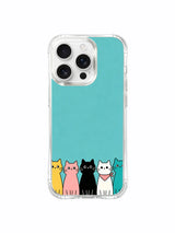 PhoneCasing iPhone 16 pro max case with original art by Mimi Colorfield, cats on a teal background for a serene look.