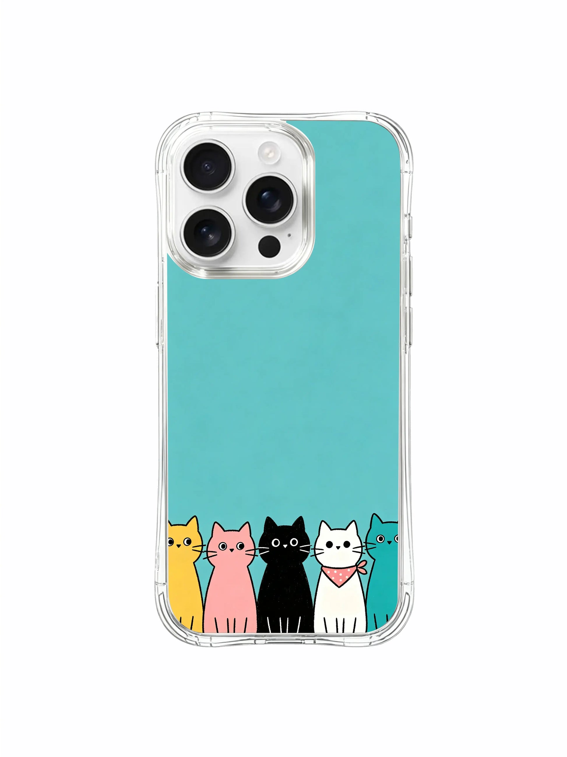PhoneCasing iPhone 16 pro max case with original art by Mimi Colorfield, cats on a teal background for a serene look.