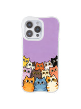 PhoneCasing iPhone 16 pro max case with original art by Mimi Colorfield, cats on a purple background for a whimsical look.