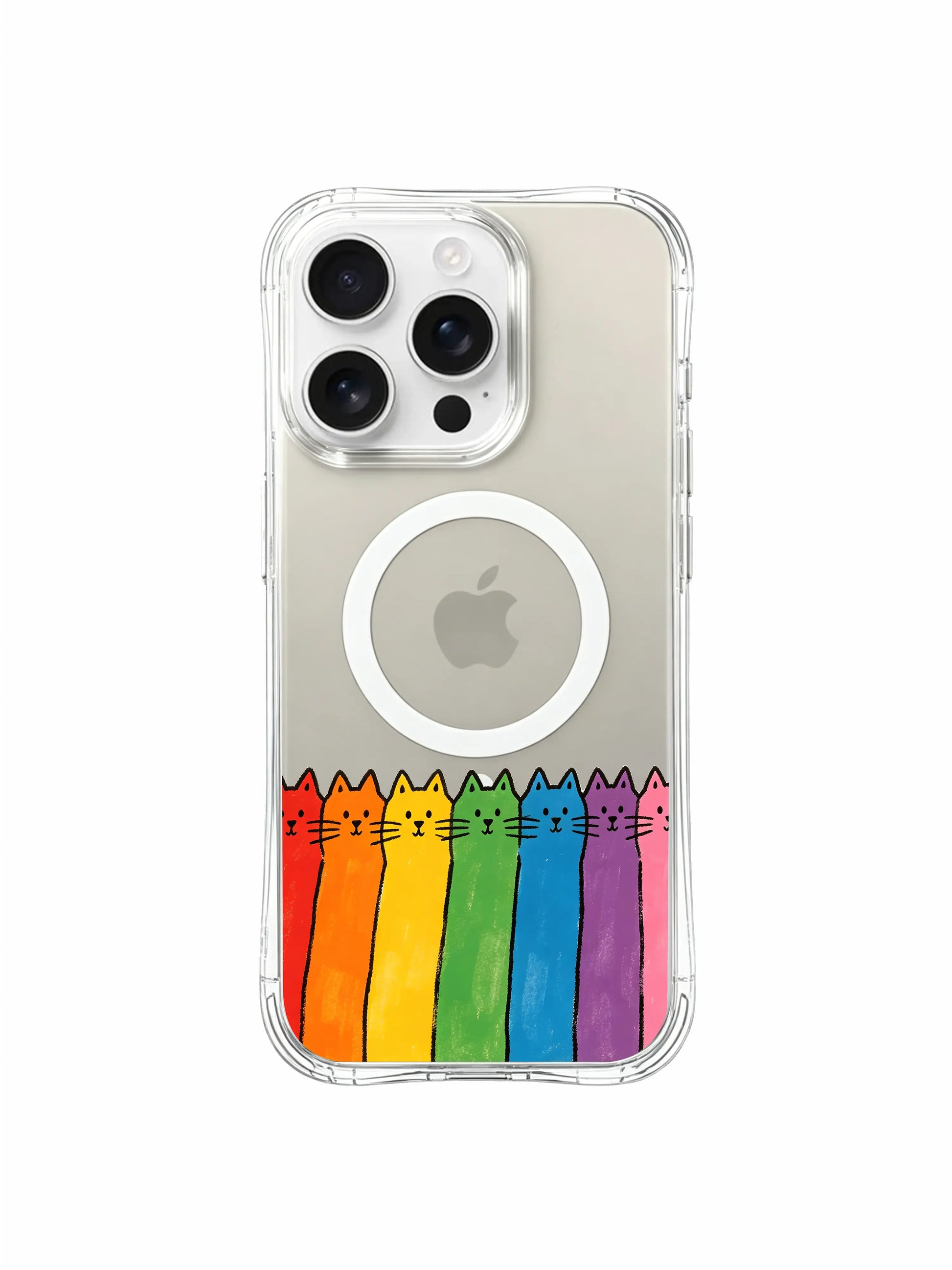 PhoneCasing iPhone 16 Pro Max showcasing Mimi Colorfield Vibrant Kittens, a simple line of cats forming a happy rainbow of moods.