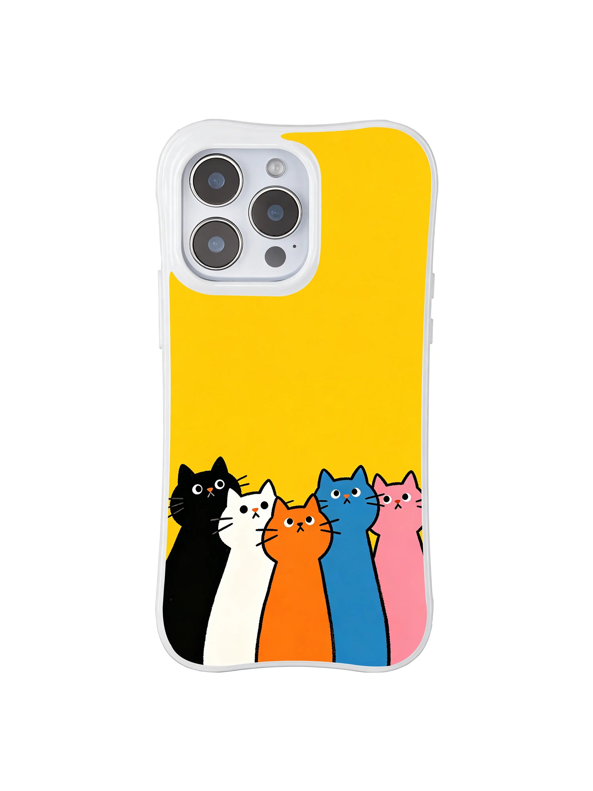 PhoneCasing iPhone 16 Pro Max showcasing Mimi Colorfield Yellow Cats, charming felines waiting quietly under a vibrant sky of optimism.