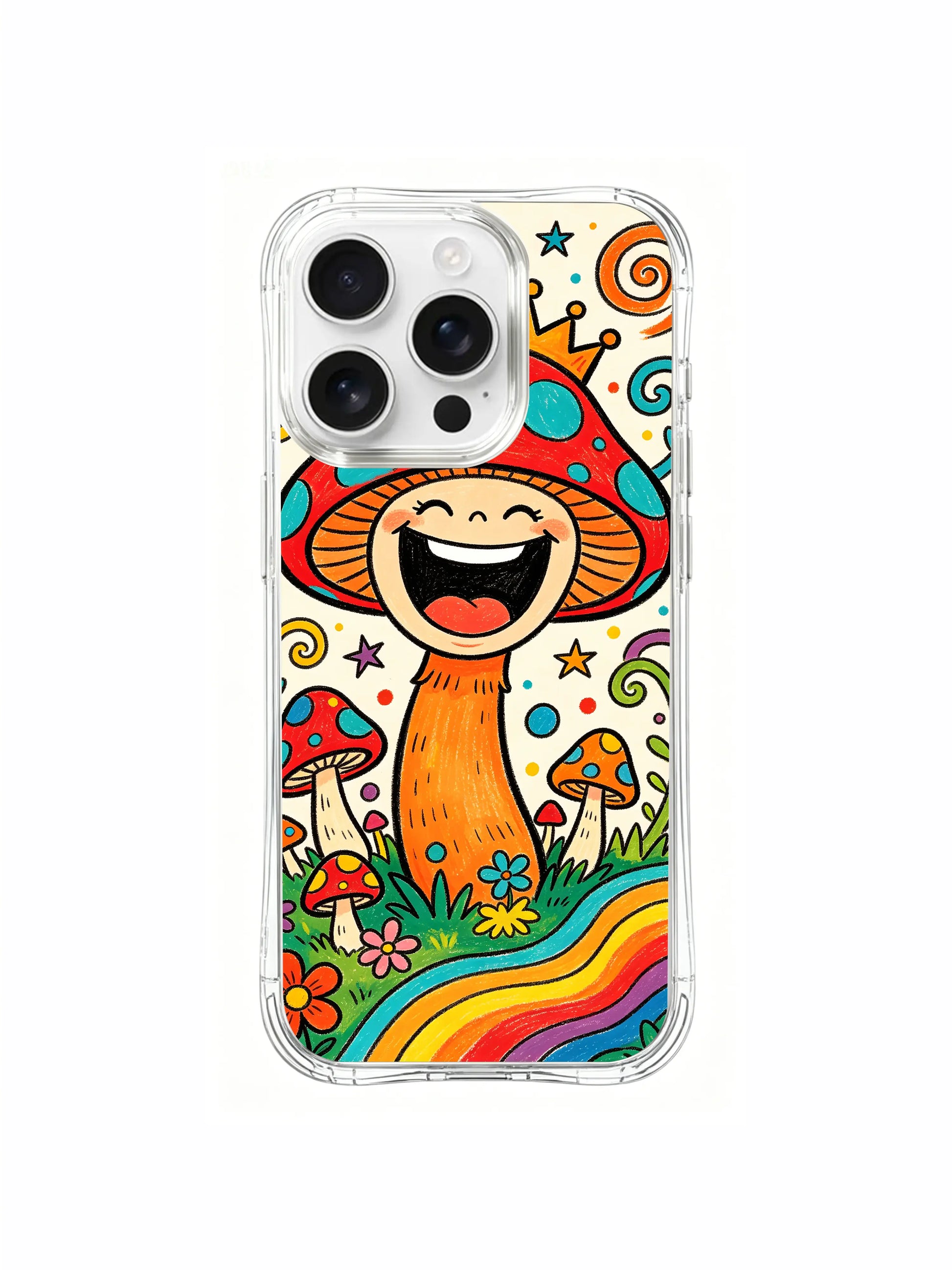 PhoneCasing iPhone 16 pro max Case, clustered small wild mushrooms fine art casing with joyful mushroom king core design, original Luna Moss psychedelic art premium USA made phone casing