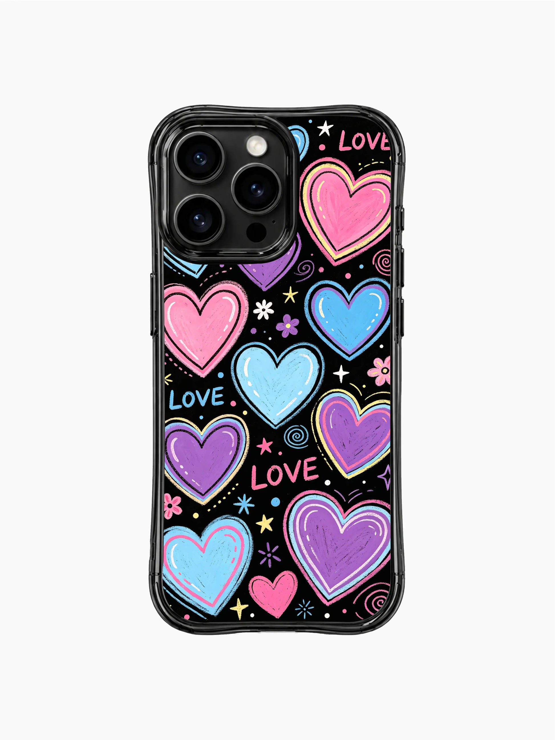 PhoneCasing iPhone 13 Pro Max case with swirl dot tiny decor alongside bubblegum hearts, Bubblegum Heart Night collection durable casing.