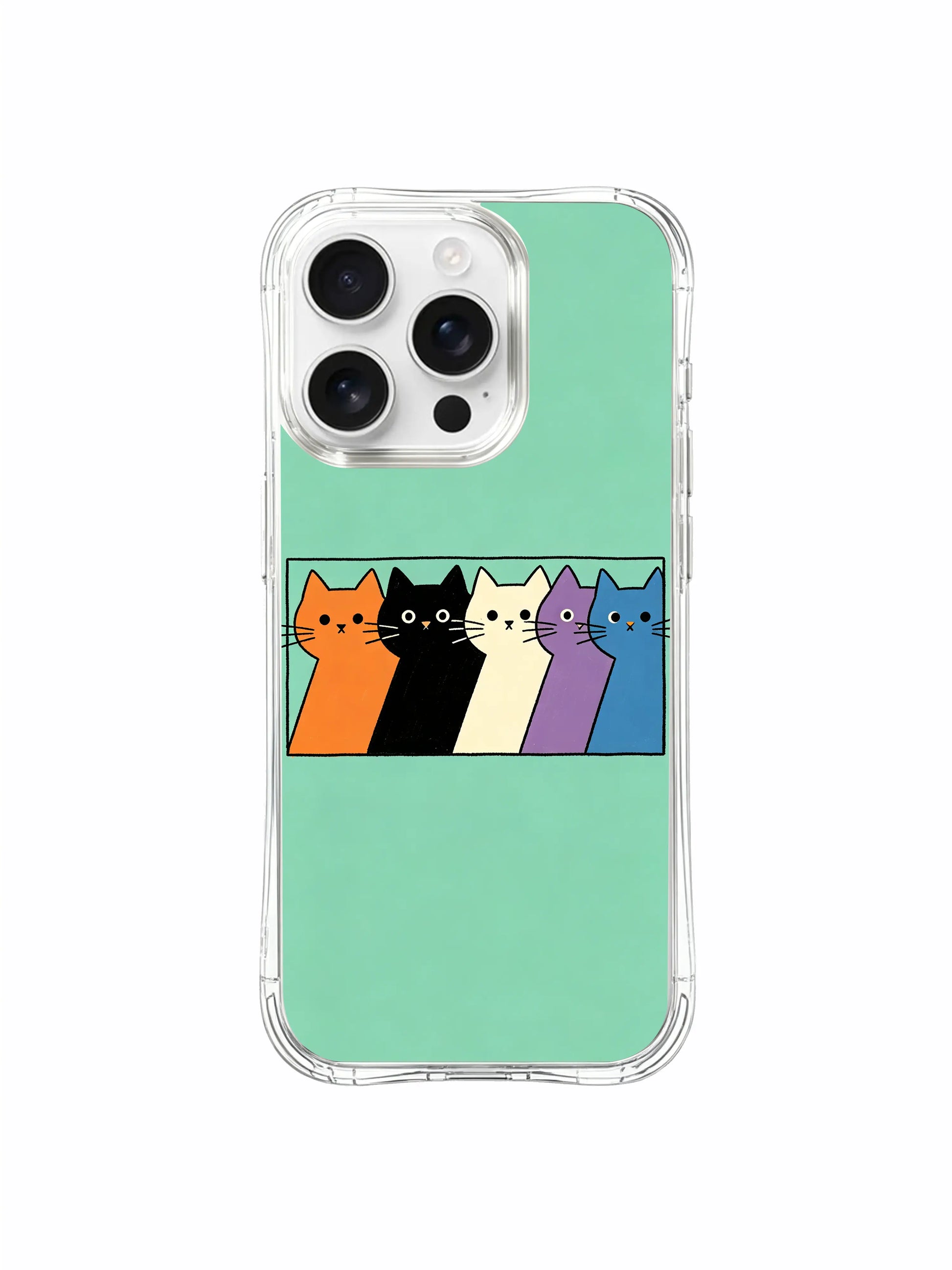 PhoneCasing iPhone 16 Pro Max with Minimal Cats Mint Window art, clean, expressive cat peeking illustrations against a soft, soothing mint background.