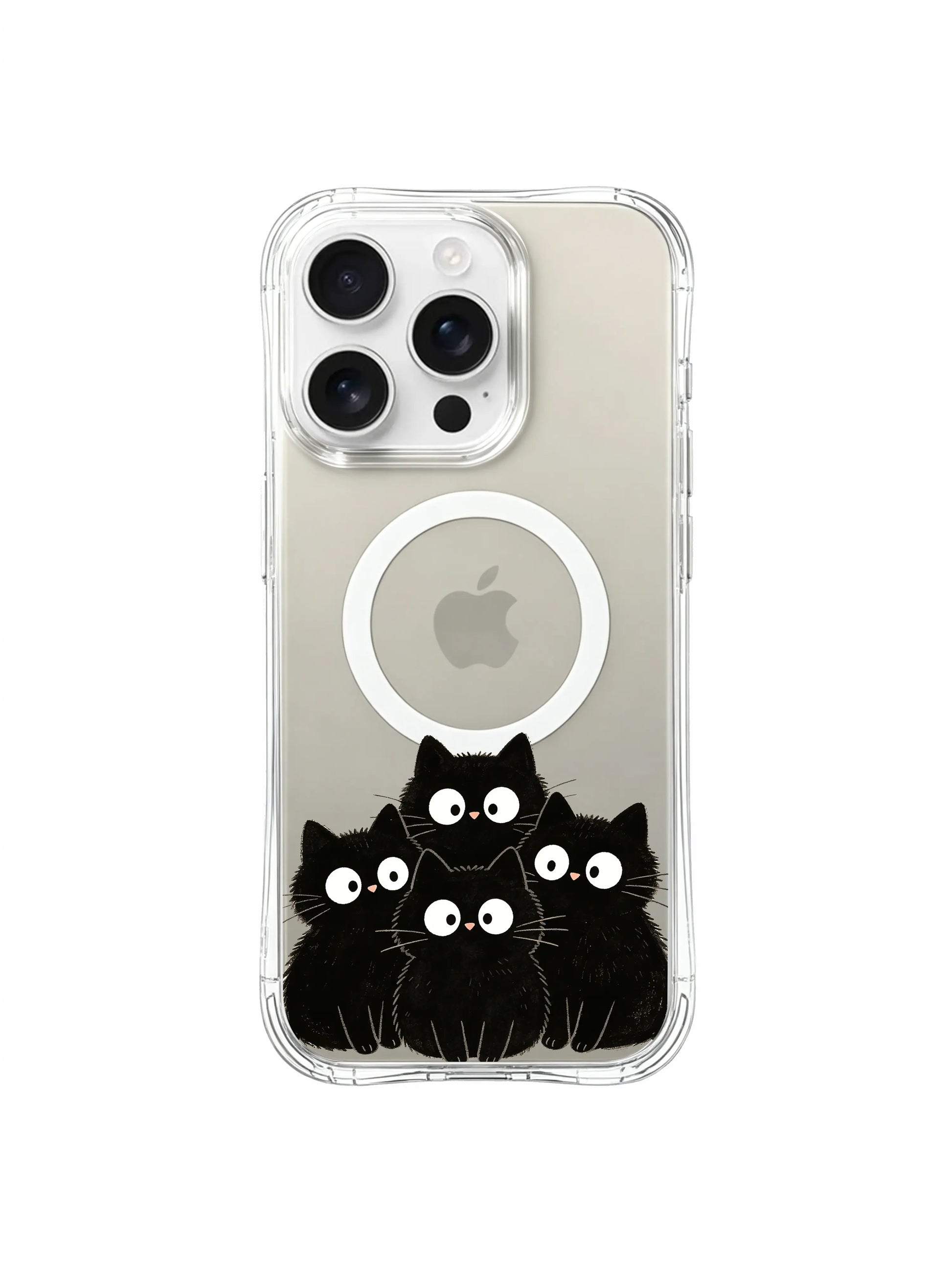 PhoneCasing iPhone 16 pro max anti-yellowing case with simple yet expressive black cats, great for everyday use.