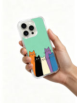 PhoneCasing iPhone 16 Pro Max with Mint Background Peeking Cats, curious cats in solid colors looking out, keeping the design clean and approachable.