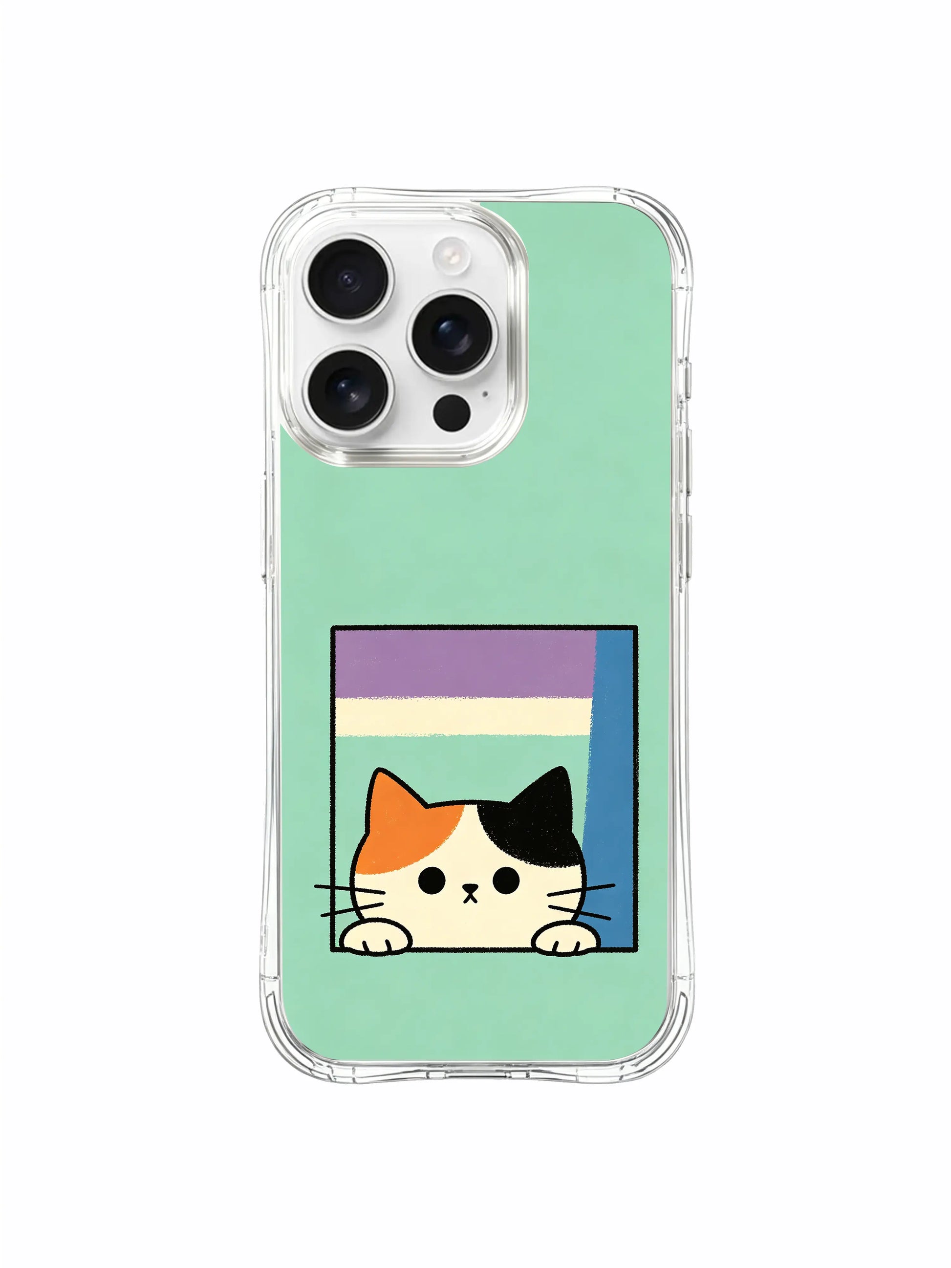 PhoneCasing iPhone 16 Pro Max featuring Mint Block Color Felines, solid-color cat peeking illustrations that bring a cheerful, easygoing energy to your case