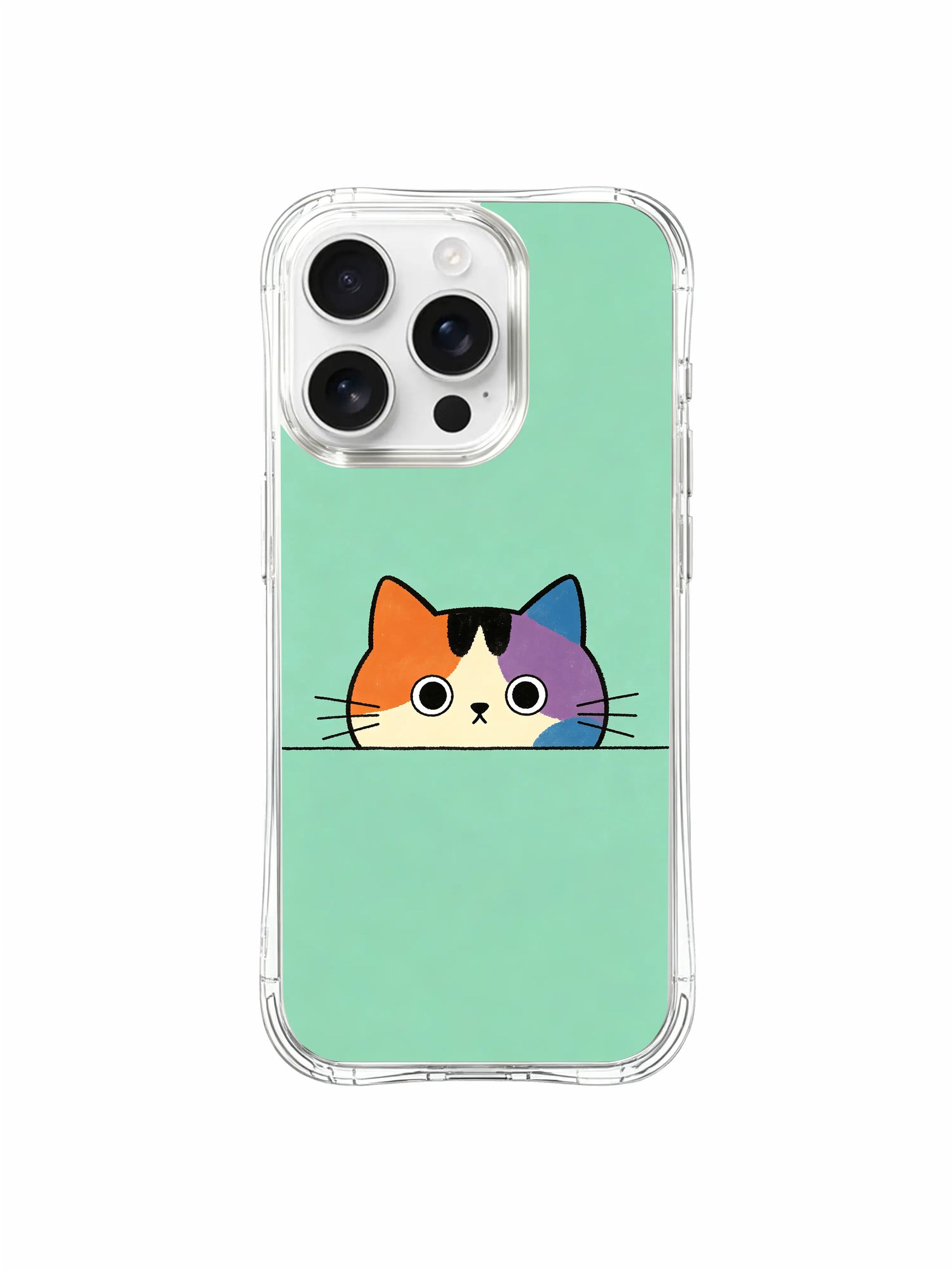 PhoneCasing iPhone 16 Pro Max featuring Mint Line Frame Cats, bold, solid-color cat figures peeking out from a minimal border, keeping it fun and clean.