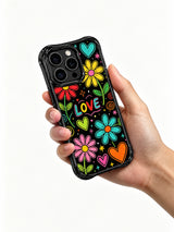 Mixed Neon Tone Daisy Love Hand Sketch görseli içeren iPhone 13 Pro Max kılıfı
