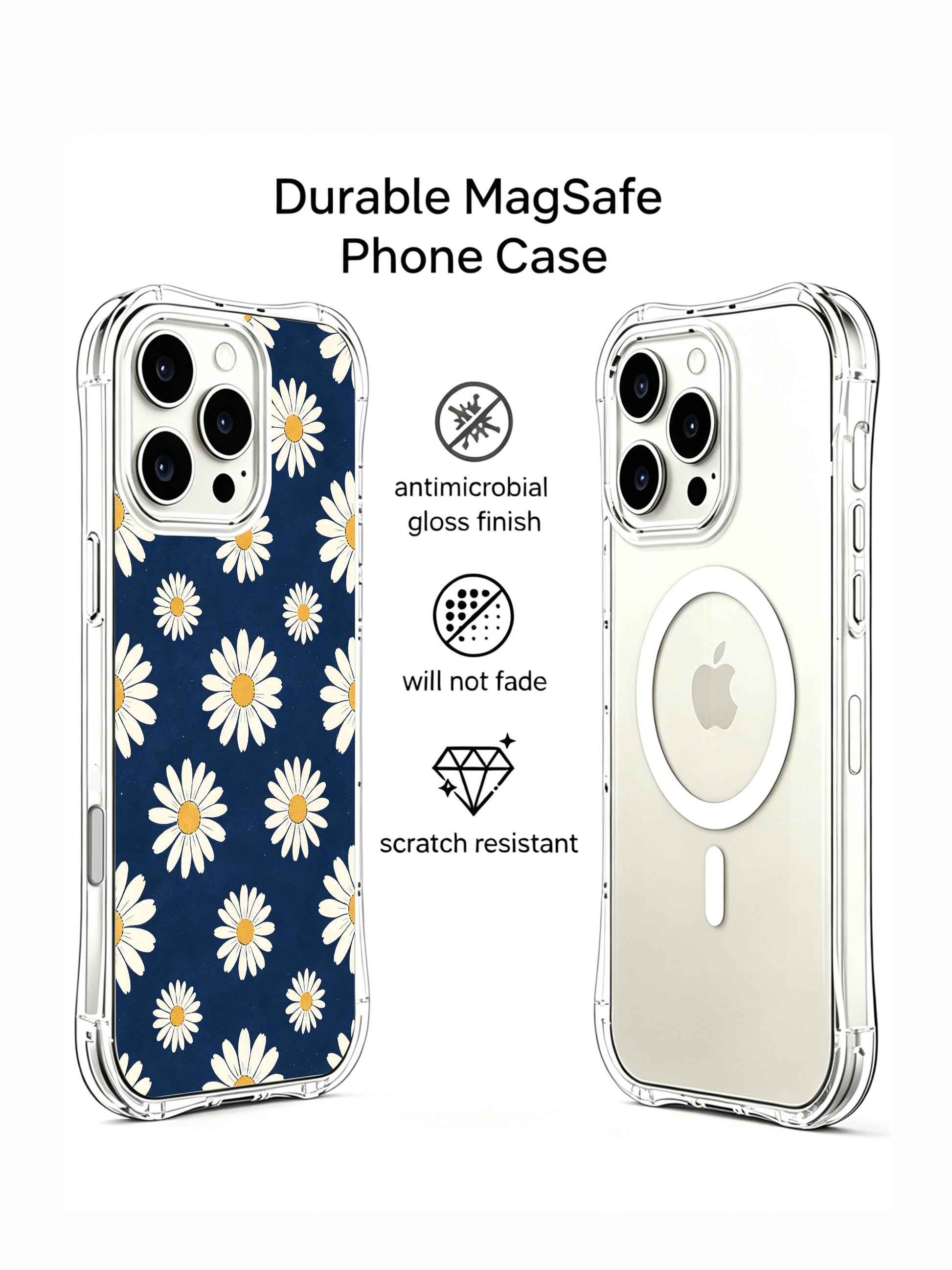 PhoneCasing iPhone 16 Pro Max Case showcasing Moonlight Daisies pattern, soft blooms that evoke quiet serenity and calm energy.