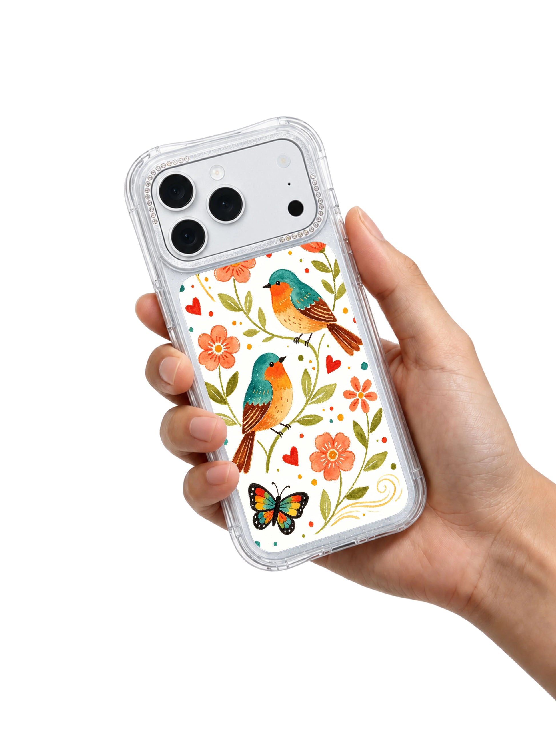 PhoneCasing versatile all-day use iphone 17 pro Max casing with Aurelia Finch’s Morning Wind Bird Garden print, fits casual and dressy daily styling.