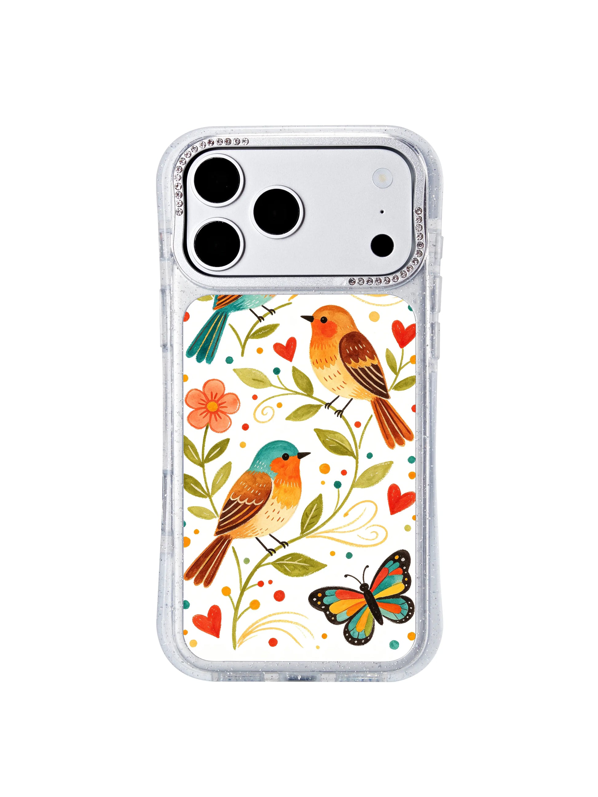 PhoneCasing camera control button friendly iphone 17 pro Max casing with Aurelia Finch’s Morning Wind Bird Garden print, no obstruction to the new iPhone camera module.