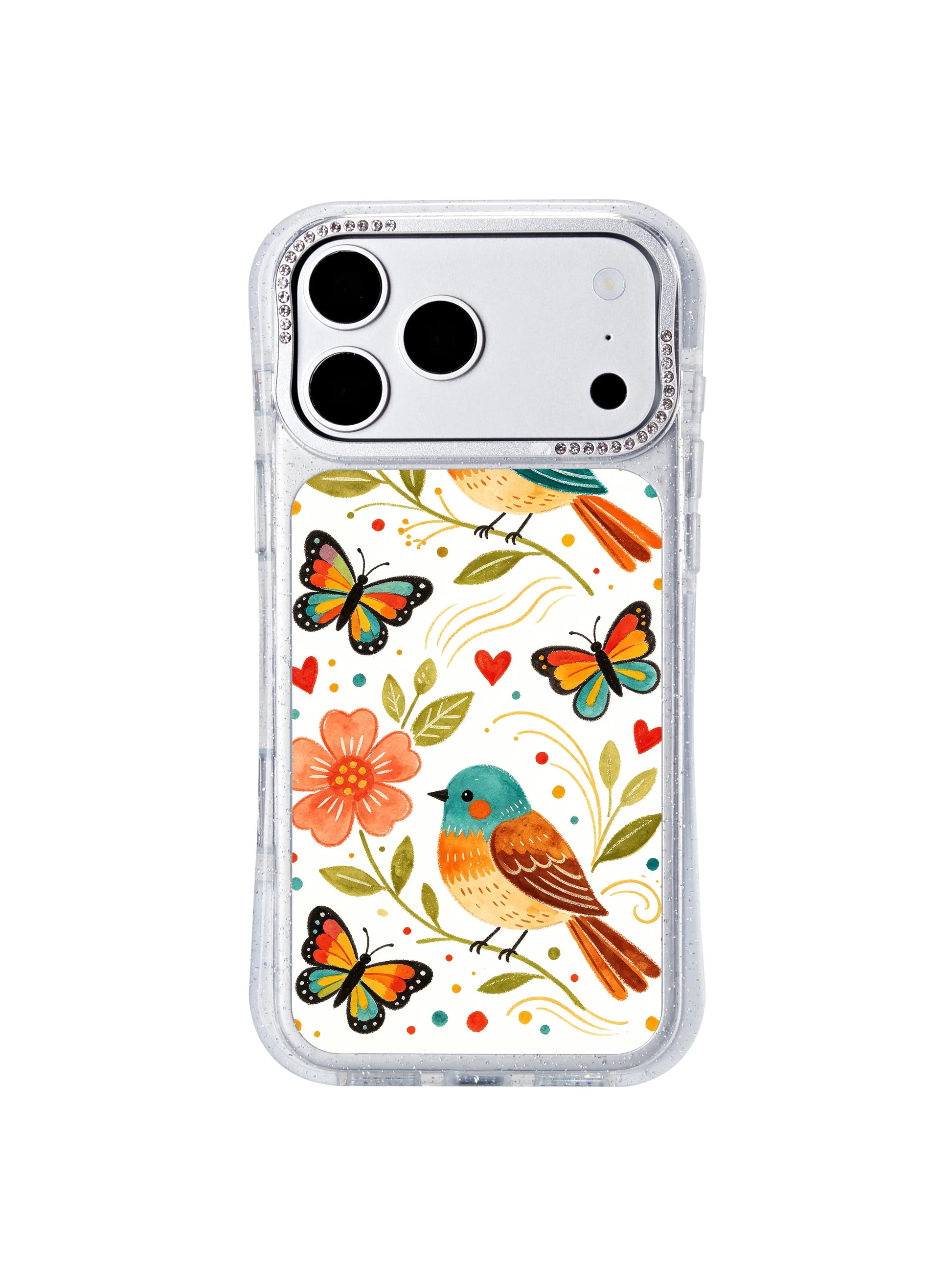 PhoneCasing aesthetic gift-ready iphone 17 pro Max casing with Aurelia Finch’s Morning Wind Bird Garden print, delicate bird and butterfly art perfect for gifting.