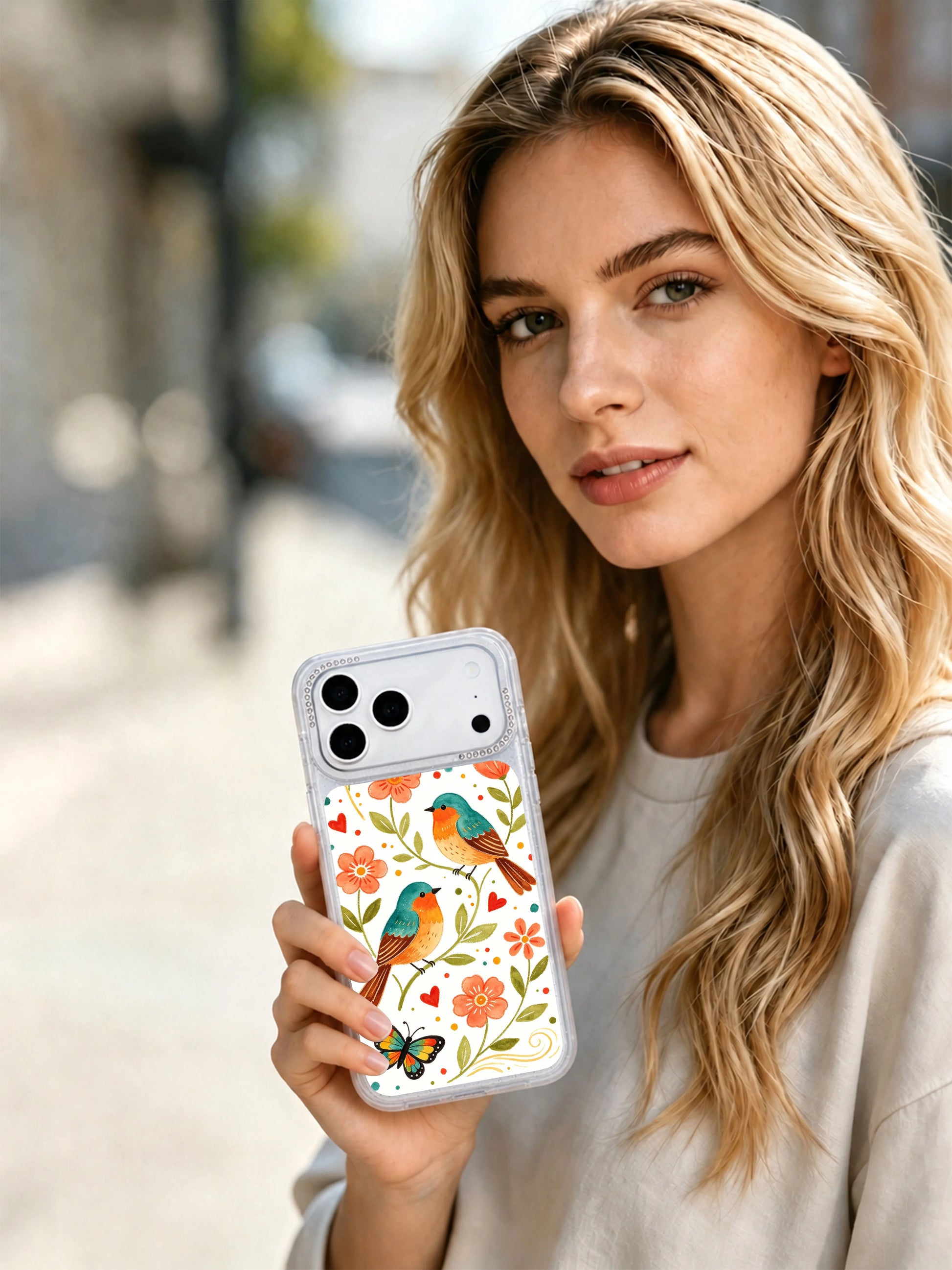 PhoneCasing high fidelity color printed iphone 17 pro Max casing of Aurelia Finch’s Morning Wind Bird Garden, fully preserving the original hand-drawn paper texture.