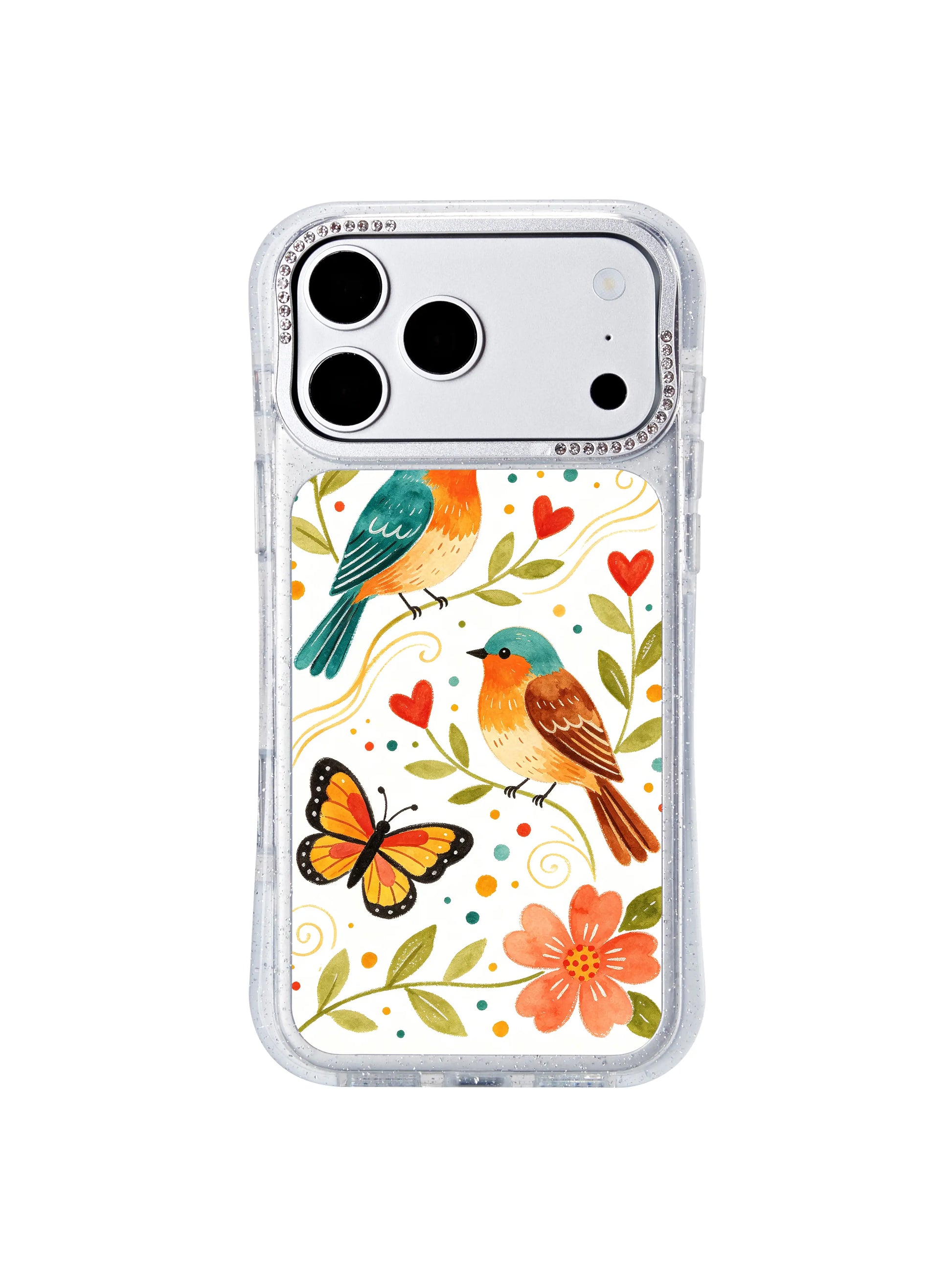 PhoneCasing exclusive artist collaboration iphone 17 pro Max case featuring Aurelia Finch’s Morning Wind Bird Garden folk illustration, a bright hopeful wearable art piece for daily use.