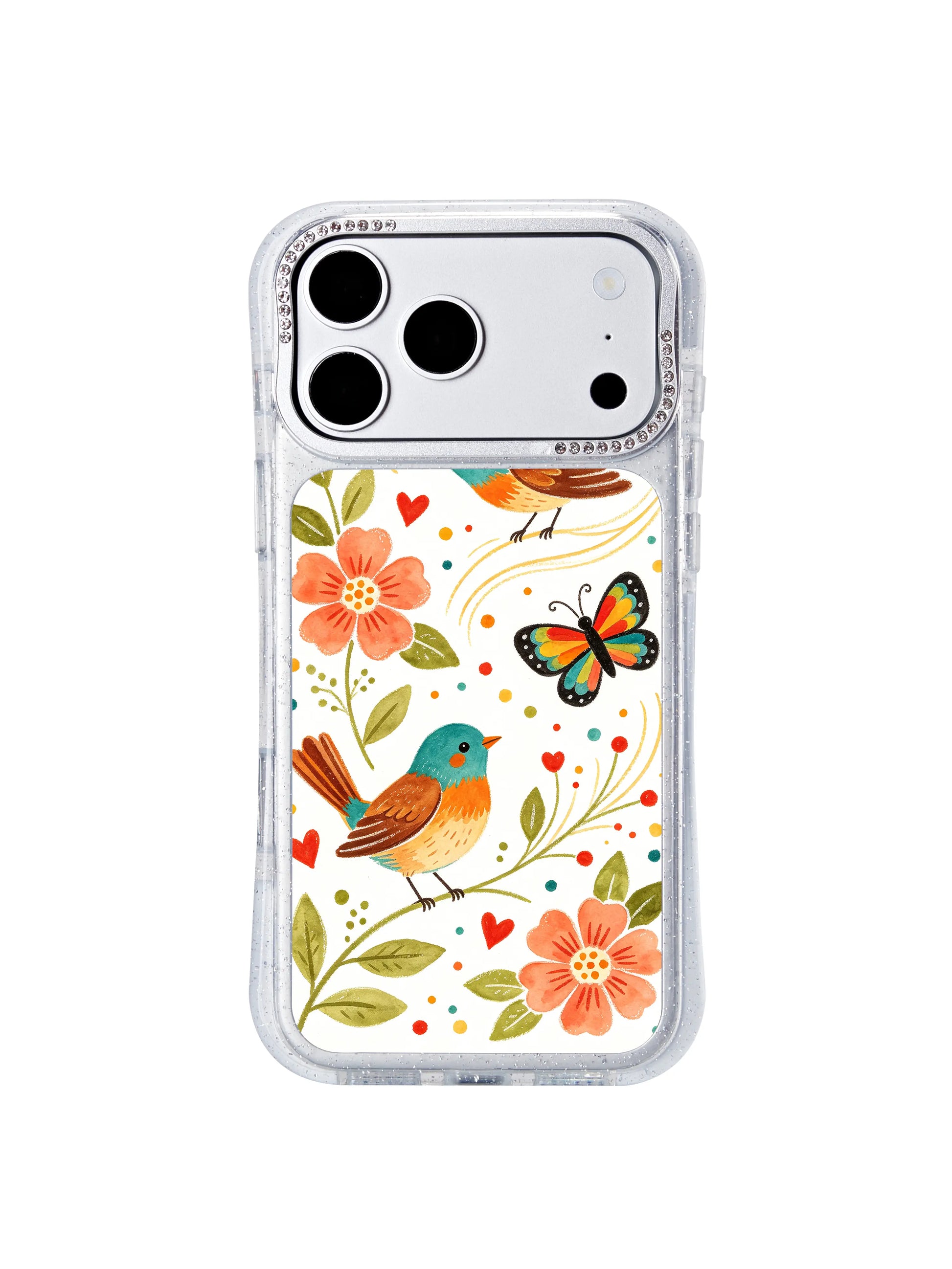 PhoneCasing scratch resistant iphone 17 pro Max casing printed with Aurelia Finch’s Morning Wind Bird Garden folk art, durable long-term daily protection.