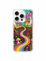Colorful petals around a winding path artwork on an iPhone 16 Pro Max case