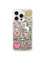 Multi Letter Unicorn Party artwork on an iPhone 16 Pro Max case