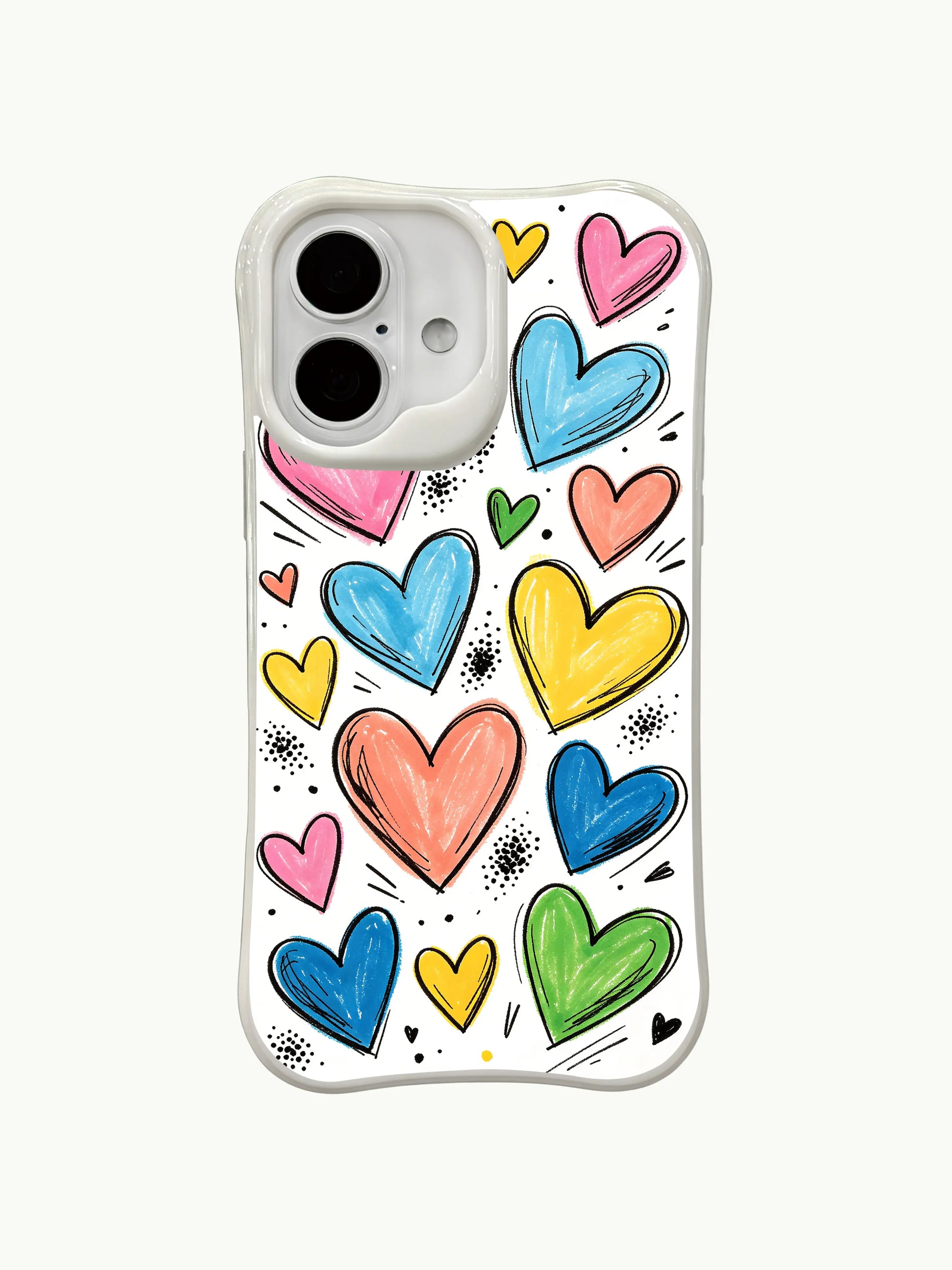 PhoneCasing multisize heart shower iPhone 16 plus case, varying large & small hearts to mimic natural rain drops, premium iphone 16 plus casing.