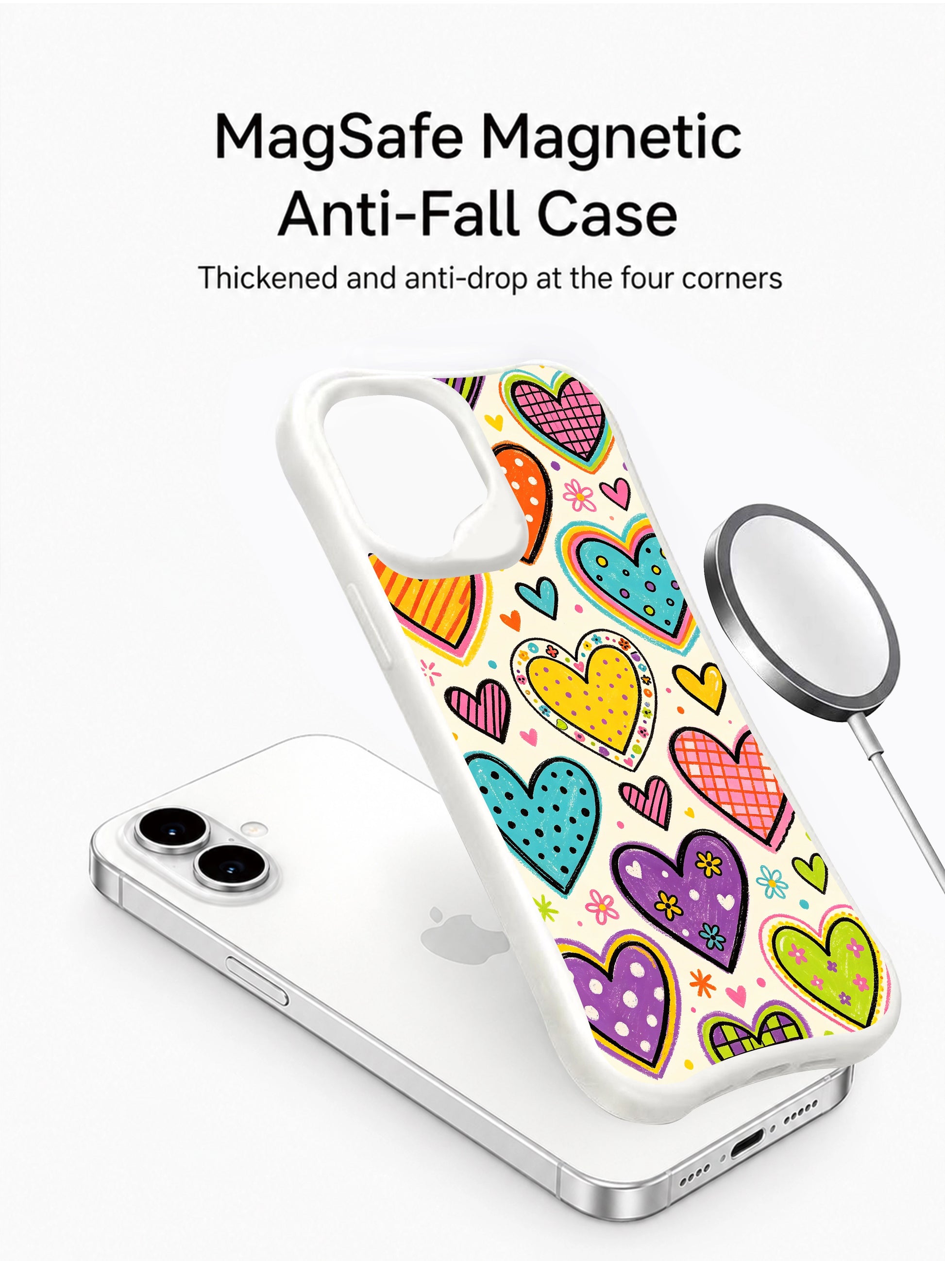 PhoneCasing music beat hearts iPhone 16 plus case, whimsical illustration of lively hearts moving along with joyful melodies.