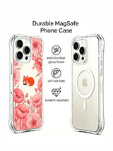 Naive-art-style red fox and flowers on an iPhone 15 Pro Max case