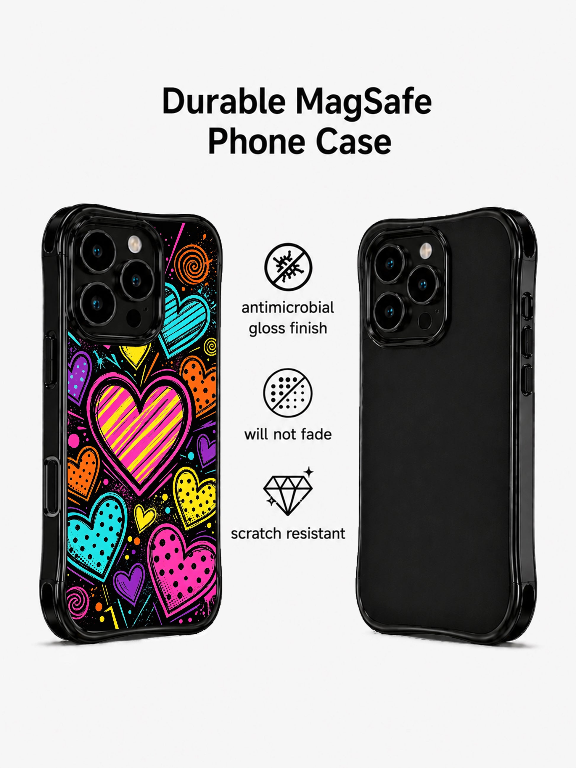 PhoneCasing iPhone 13 Pro Max cover with neon graffiti heart parade pattern, spray paint splatter detail pop art phone casing for confident daily wear.