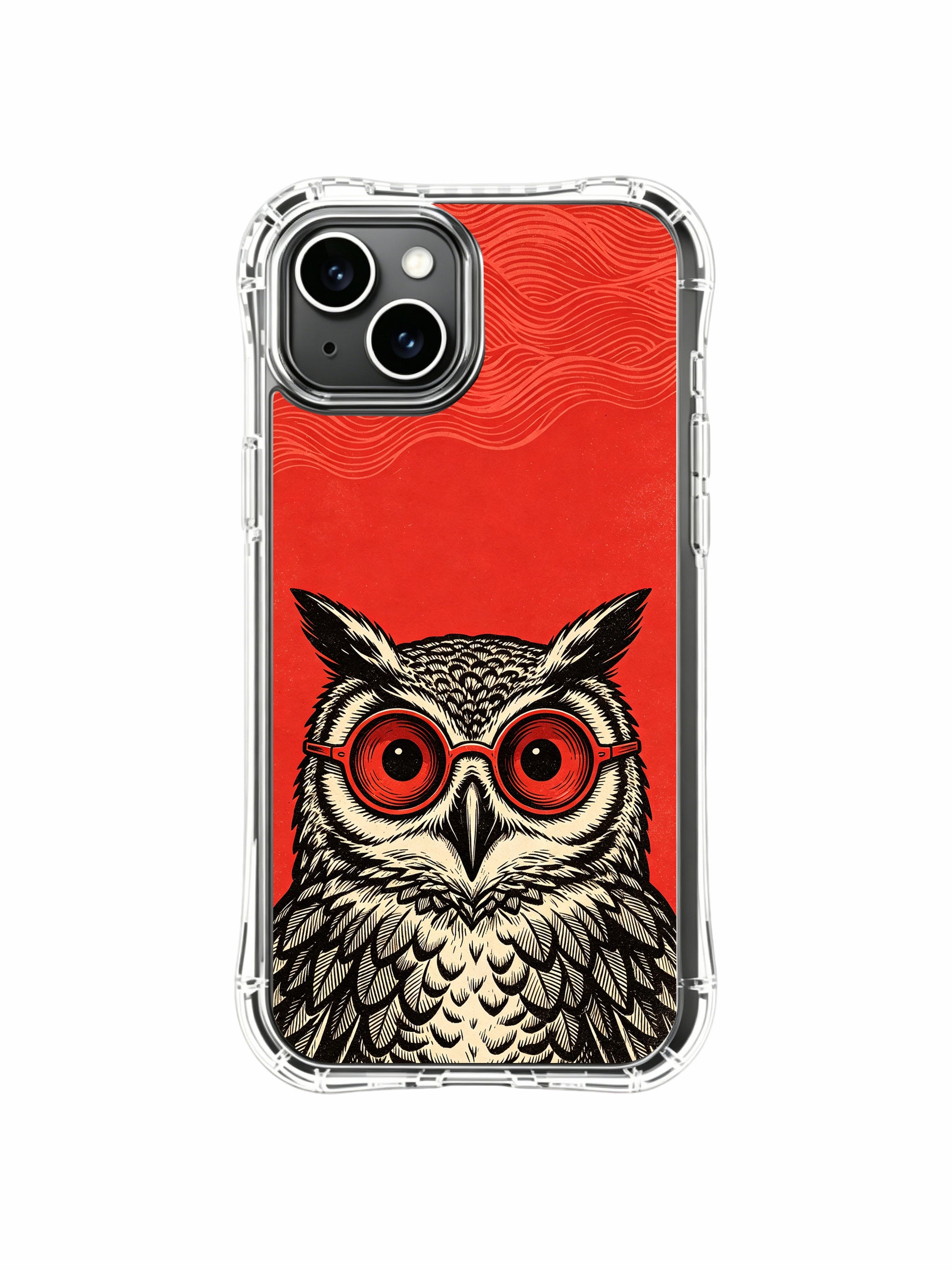 Iconic dream-border night owl with map-textured feathers collector art by Rufus Vale on PhoneCasing iPhone 13 Case, handcrafted limited-edition art phone casing shipped from California